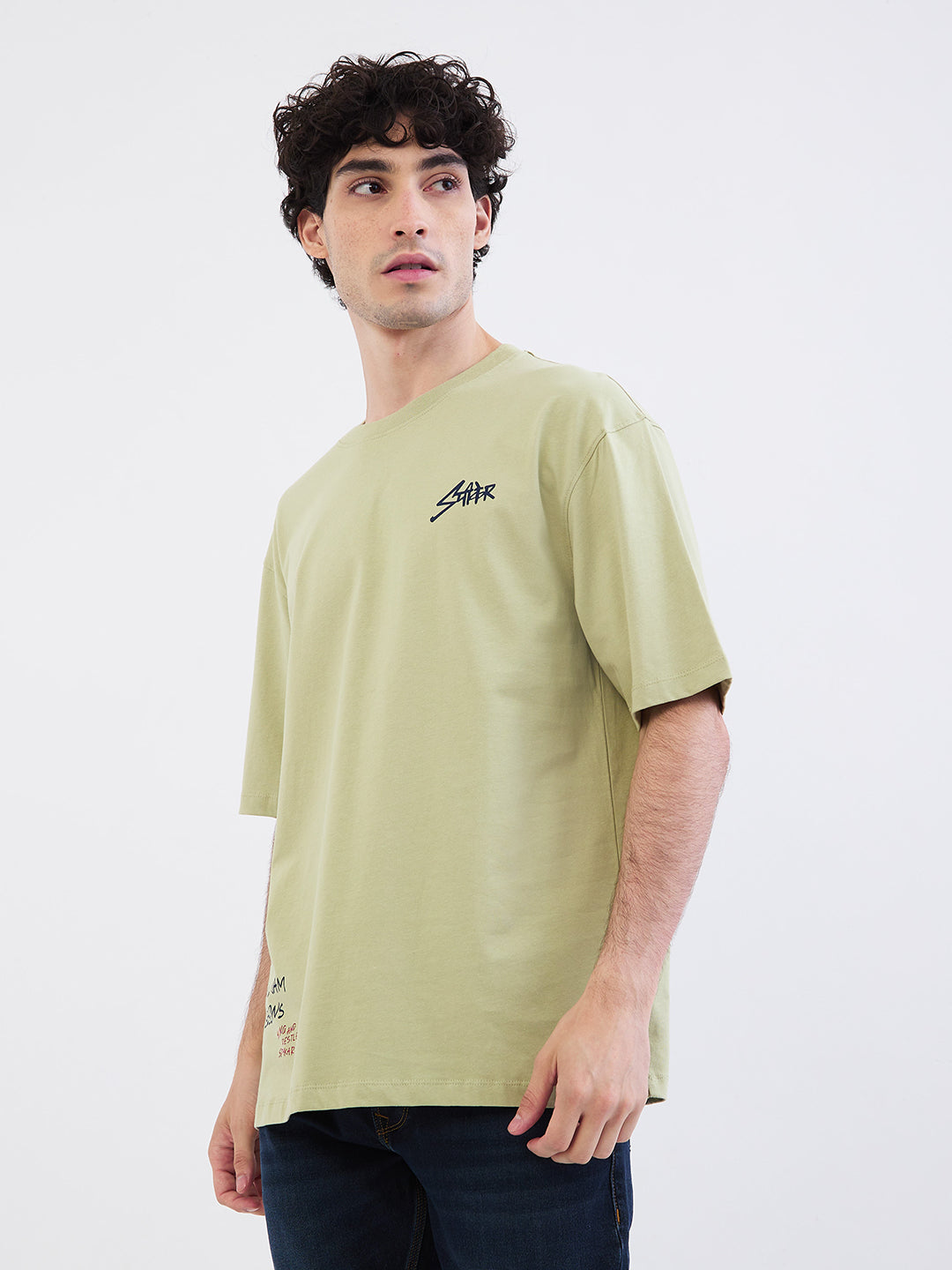 Spykar Lint Green Comfort Fit Casual T-Shirt For Men