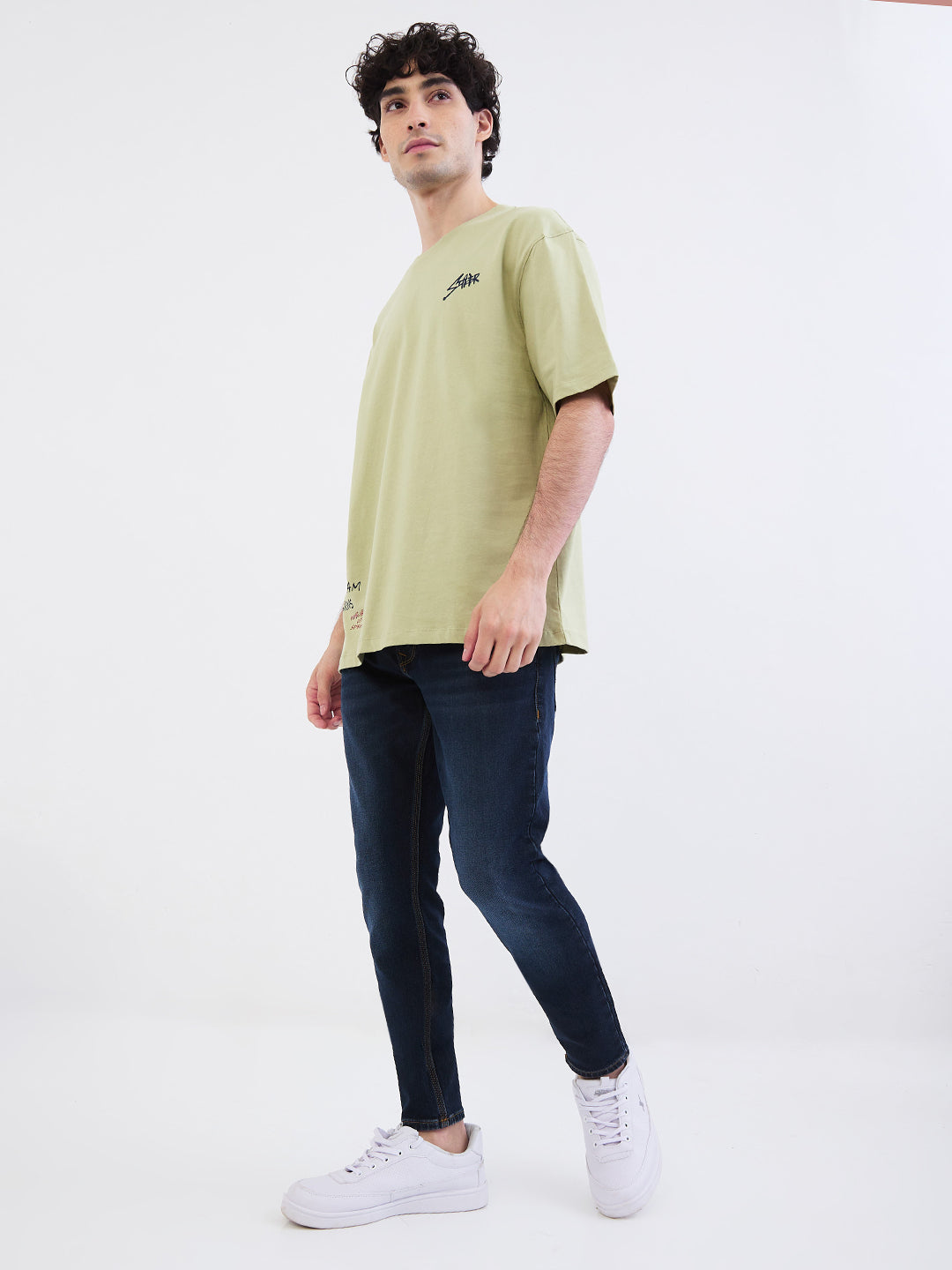 Spykar Lint Green Comfort Fit Casual T-Shirt For Men