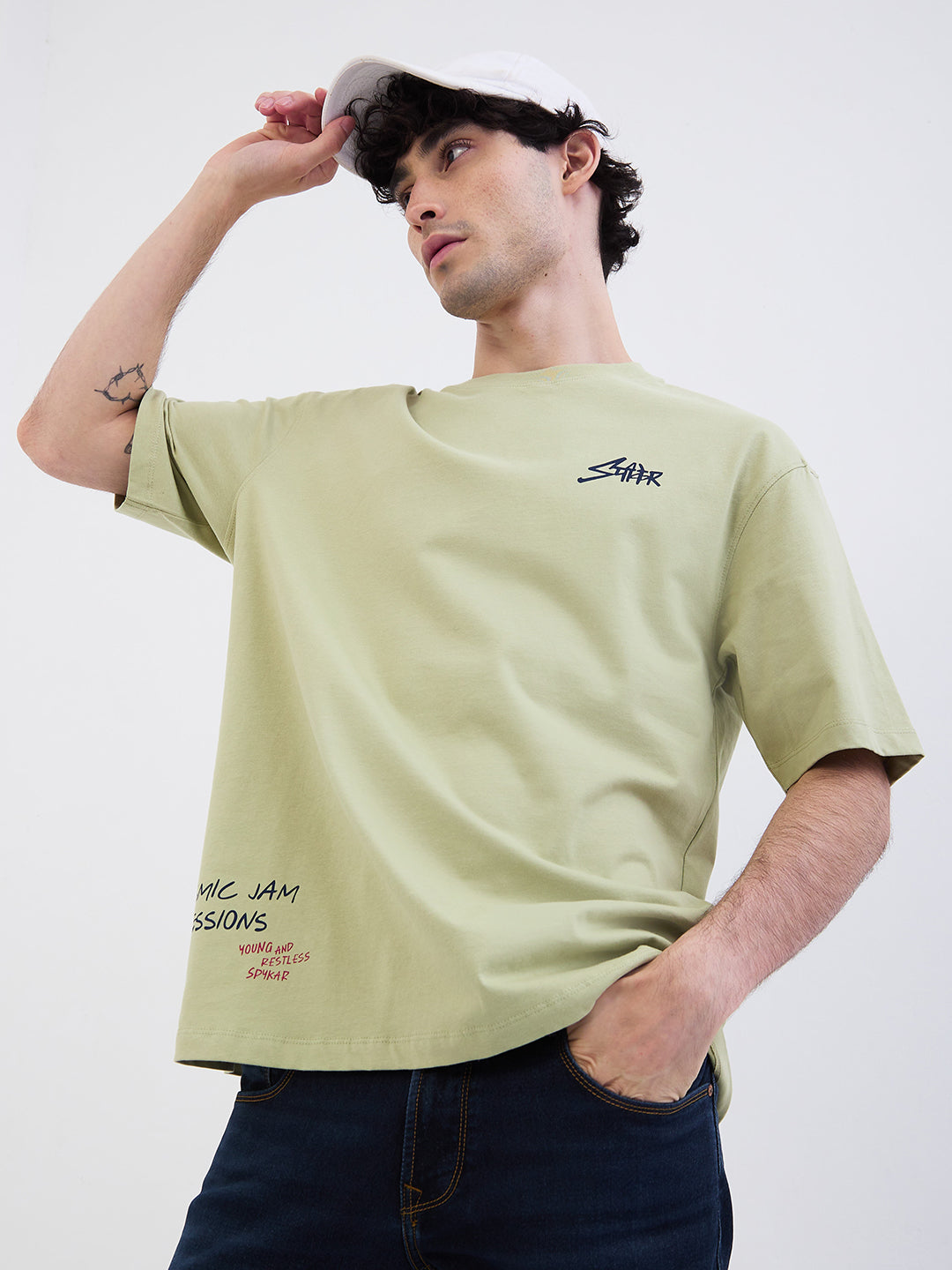 Spykar Lint Green Comfort Fit Casual T-Shirt For Men