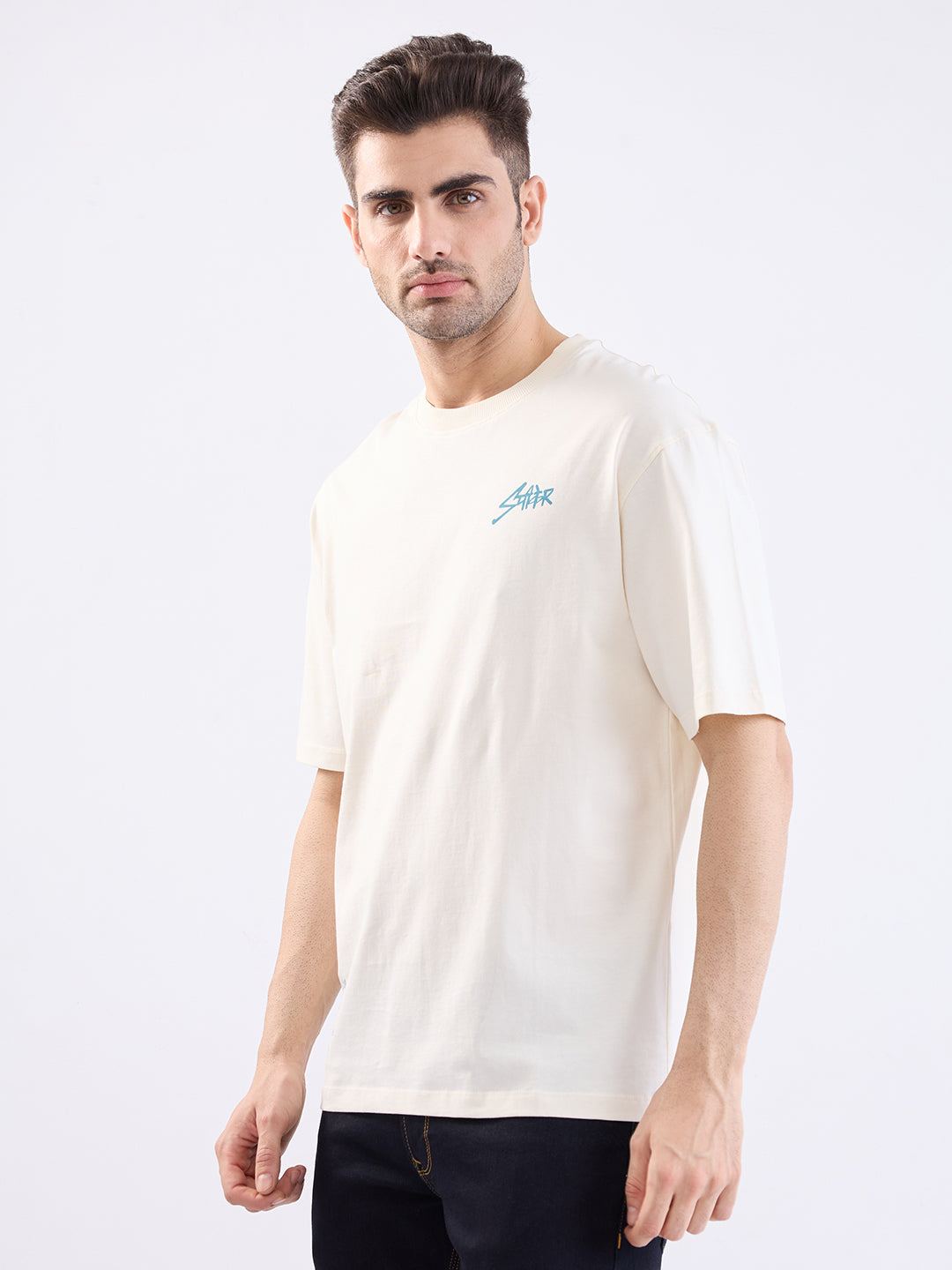 Spykar Off White Comfort Fit Casual T-Shirt For Men
