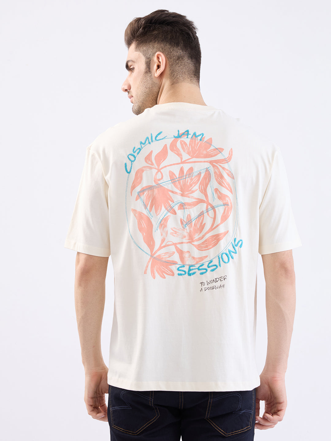 Spykar Off White Comfort Fit Casual T-Shirt For Men