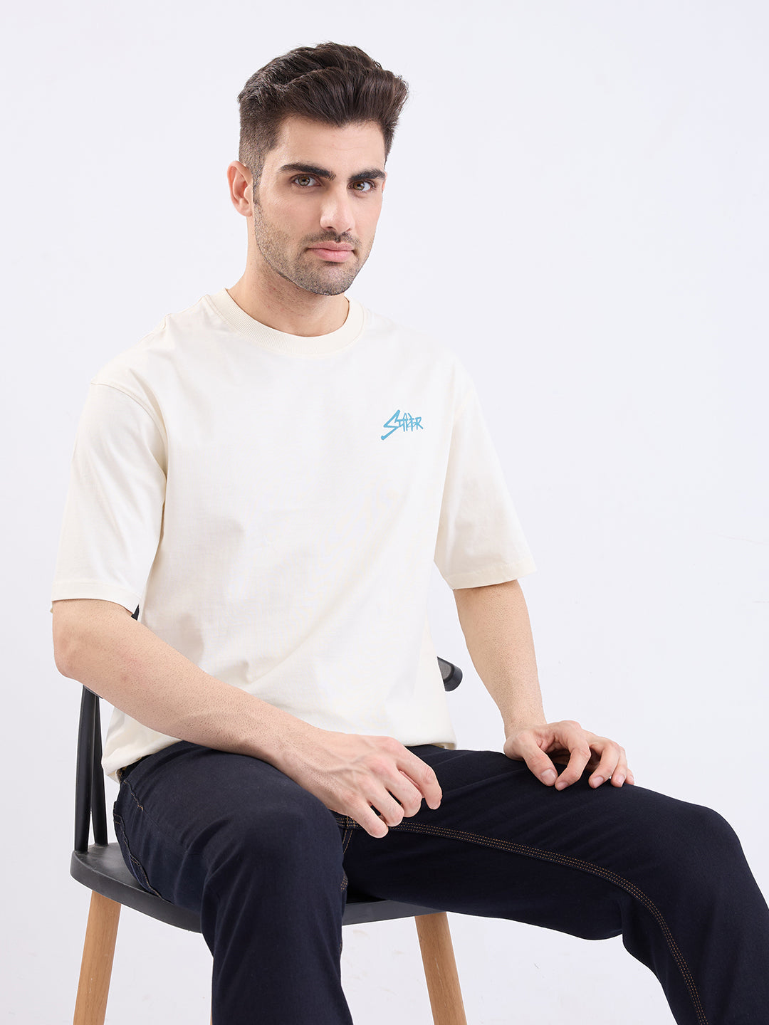 Spykar Off White Comfort Fit Casual T-Shirt For Men