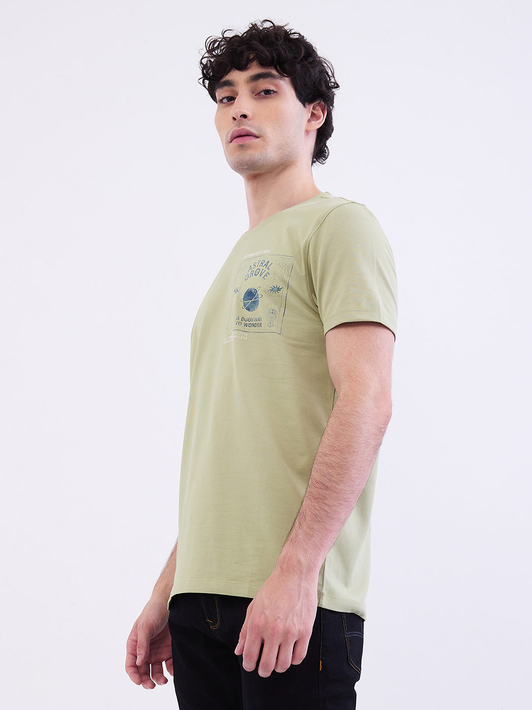 Spykar Lint Green Slim Fit Casual T-Shirt For Men