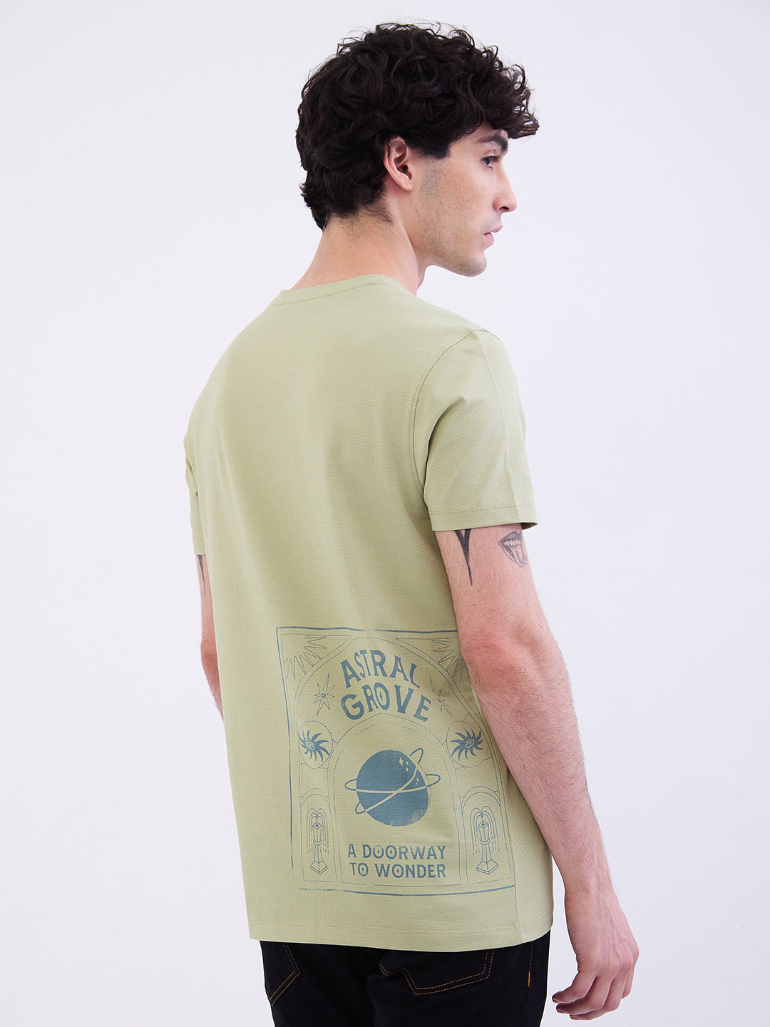 Spykar Lint Green Slim Fit Casual T-Shirt For Men