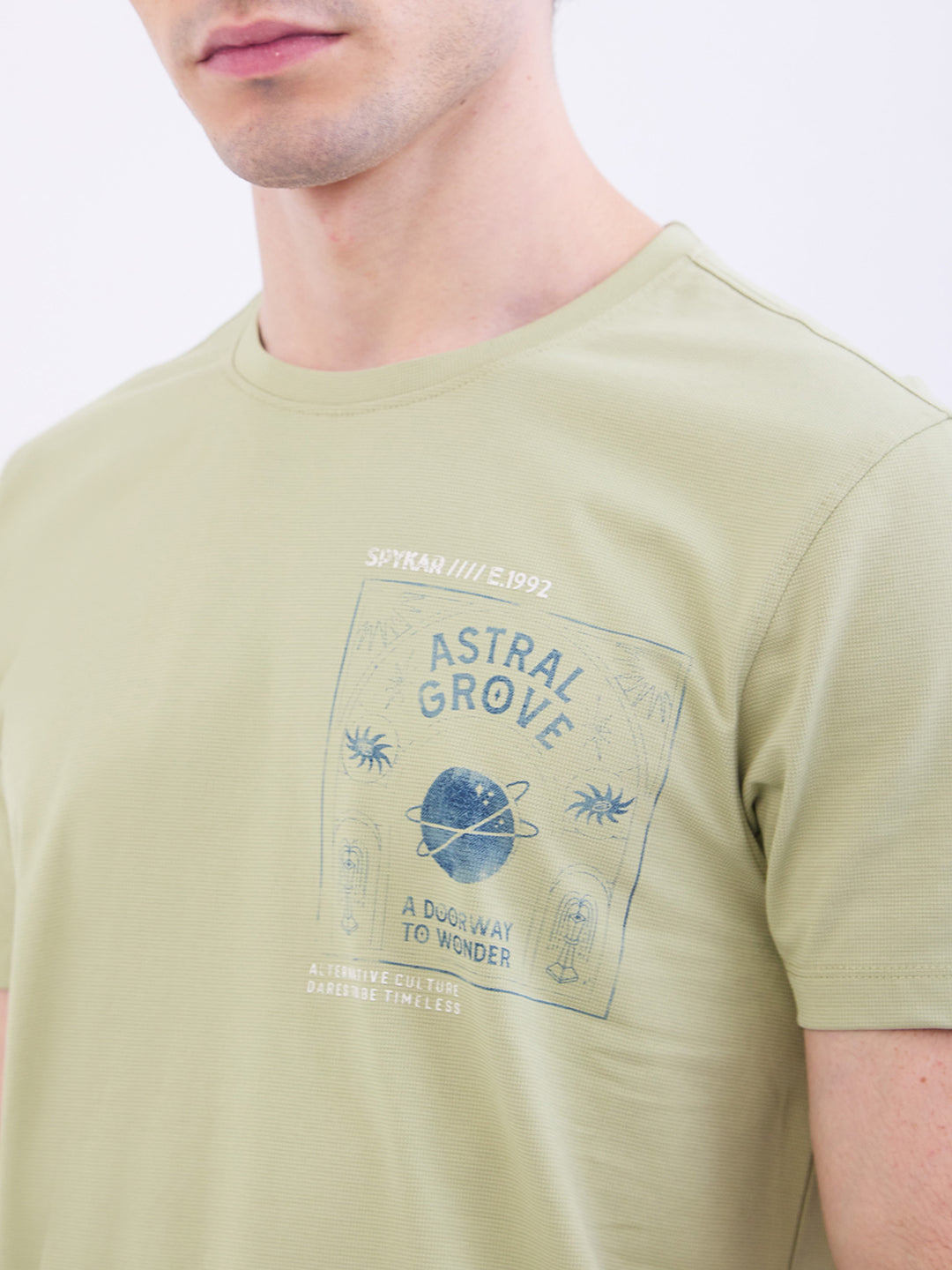 Spykar Lint Green Slim Fit Casual T-Shirt For Men
