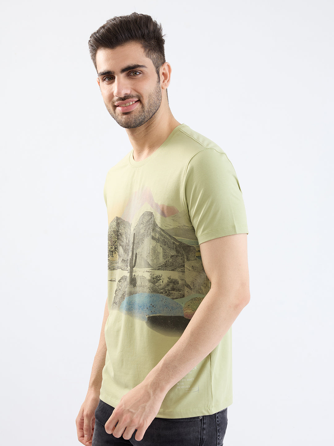 Spykar Lint Green Slim Fit Casual T-Shirt For Men