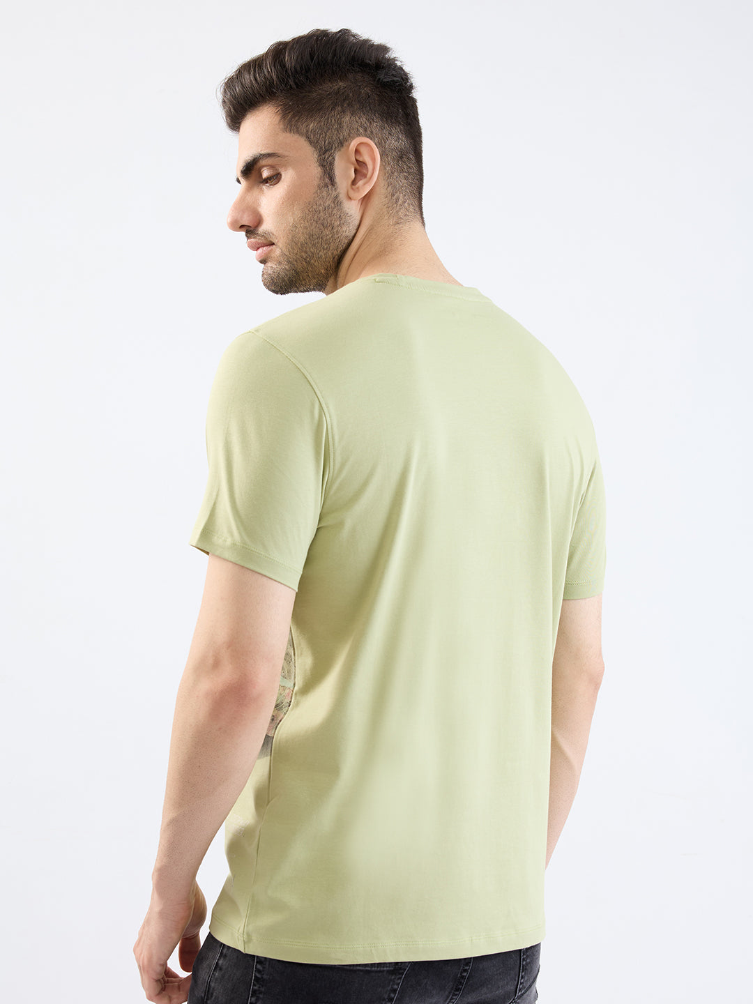 Spykar Lint Green Slim Fit Casual T-Shirt For Men