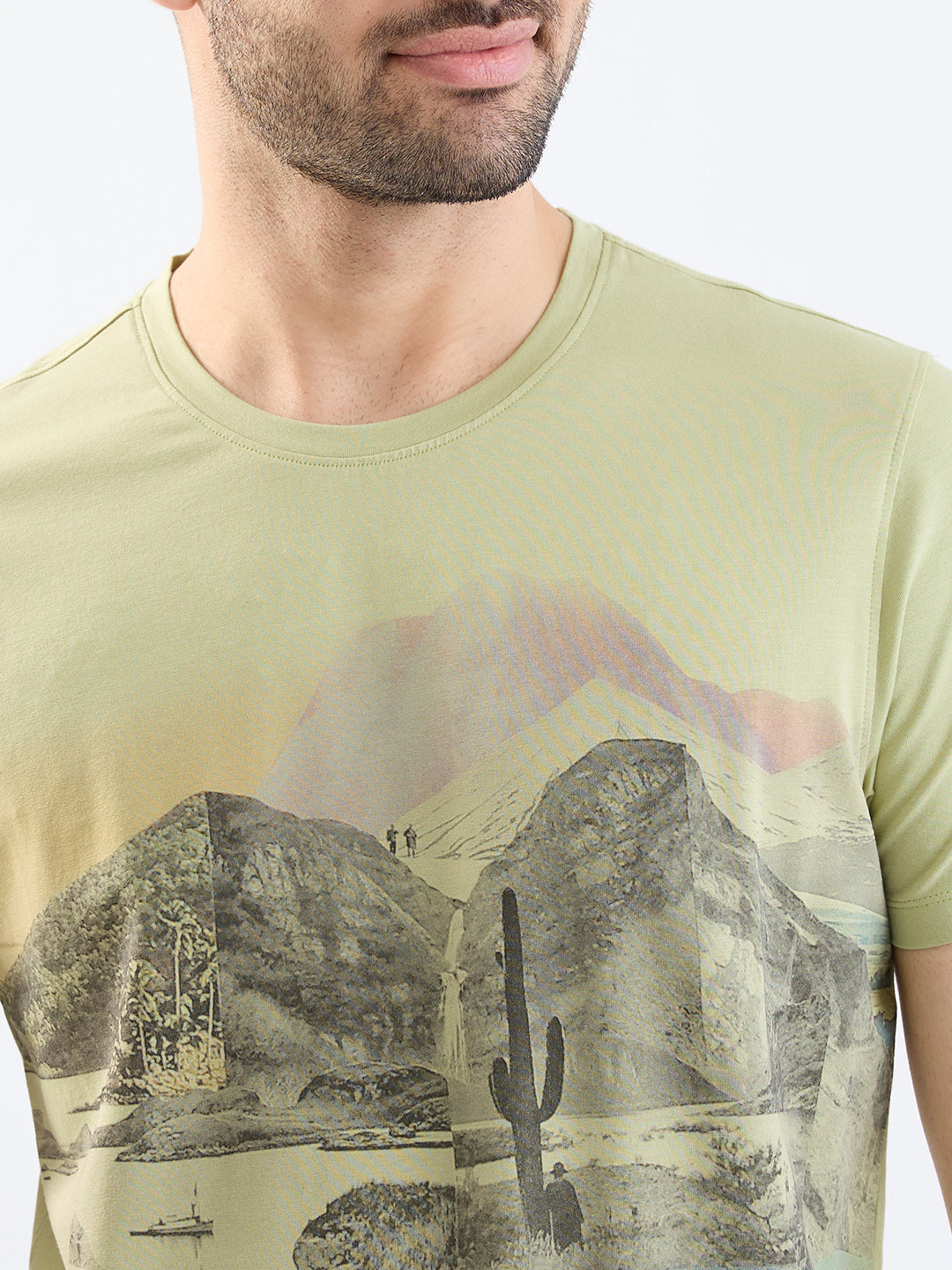 Spykar Lint Green Slim Fit Casual T-Shirt For Men