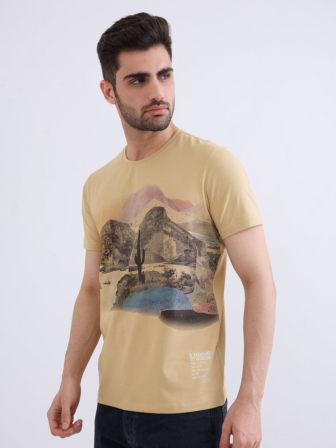Spykar Taupe Beige Slim Fit Casual T-Shirt For Men