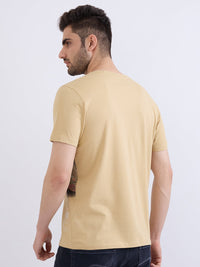 Men T-Shirt Beige Slim Fit