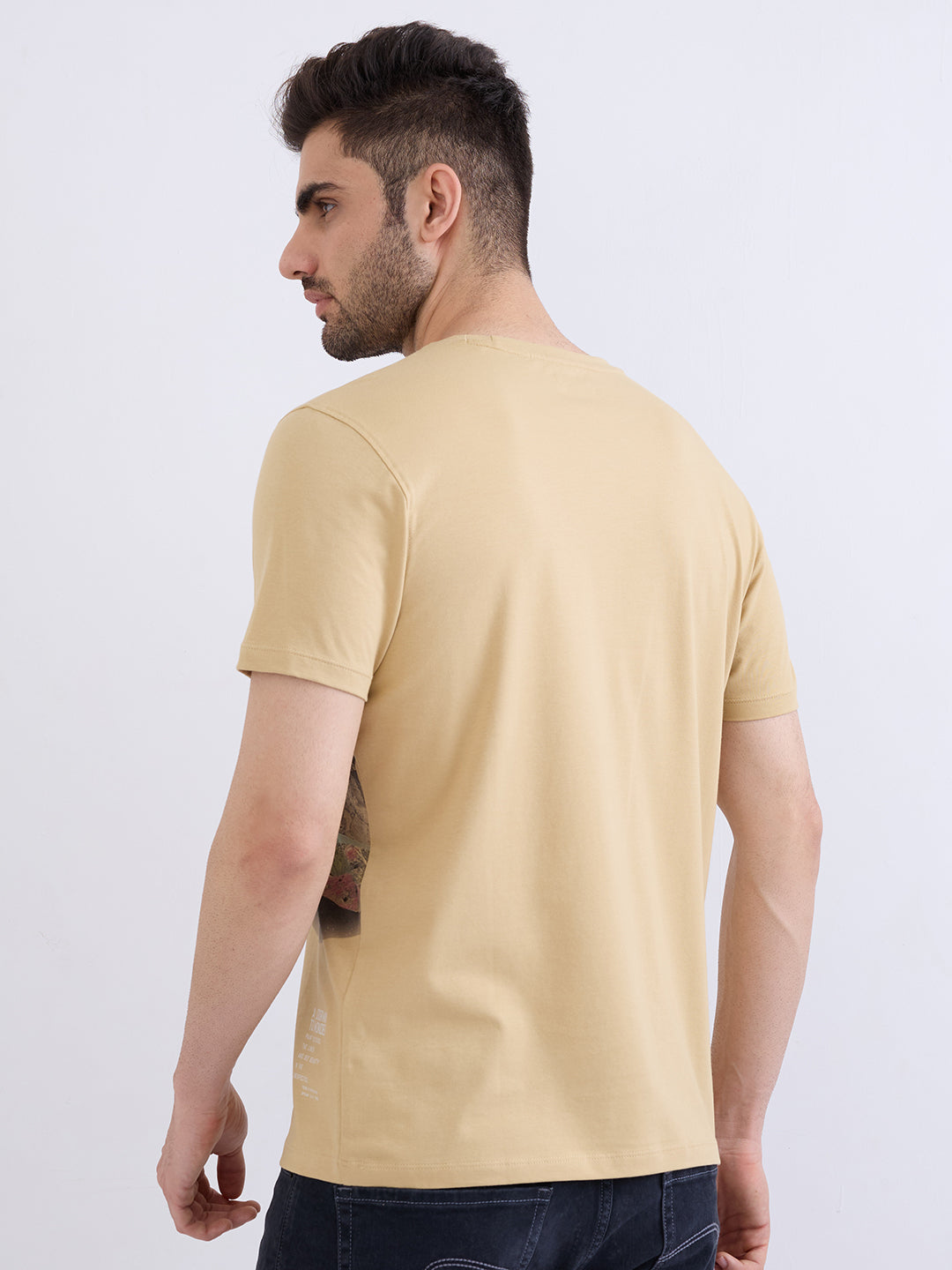 Men T-Shirt Beige Slim Fit