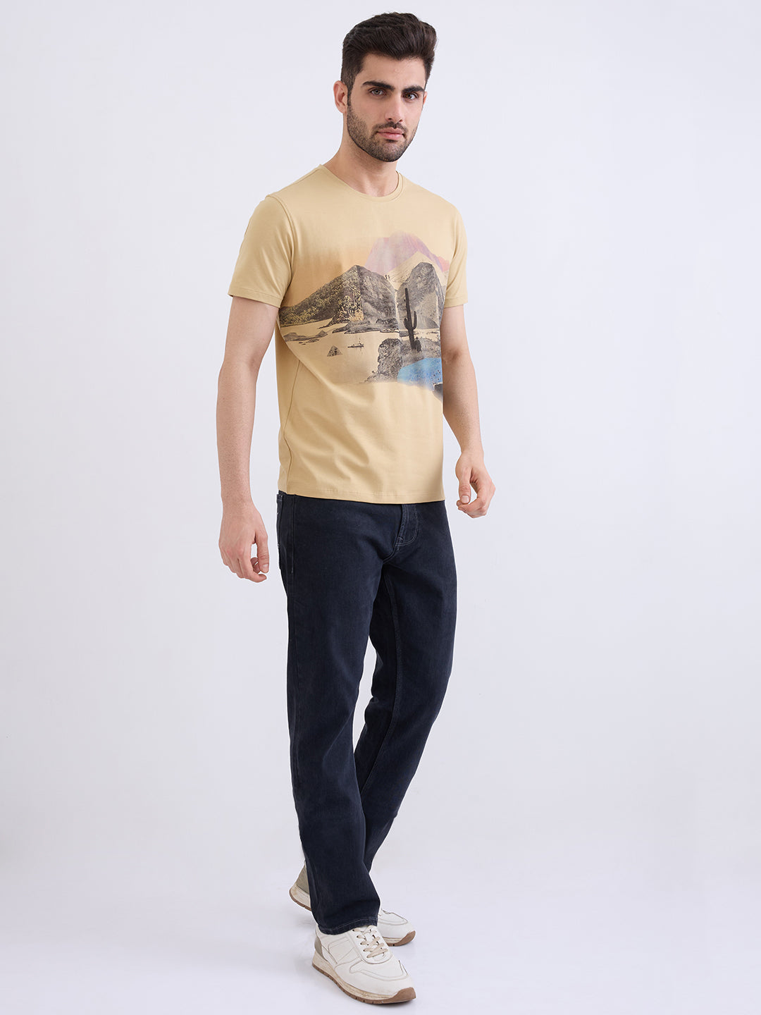 Spykar Taupe Beige Slim Fit Casual T-Shirt For Men