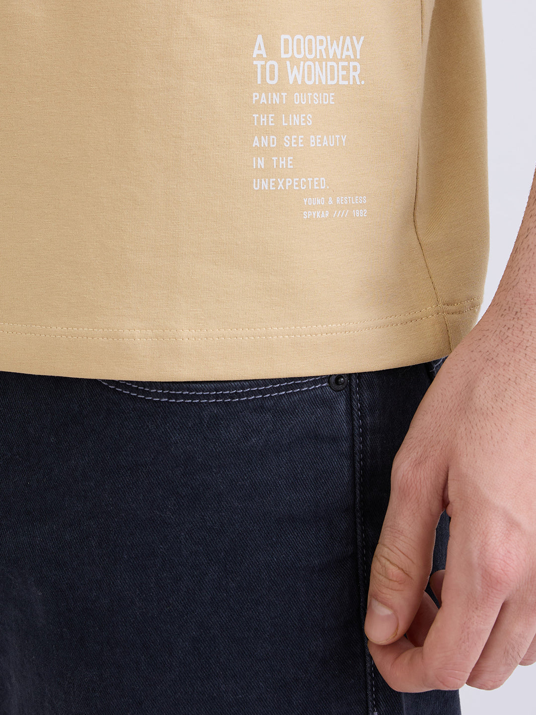 Spykar Taupe Beige Slim Fit Casual T-Shirt For Men