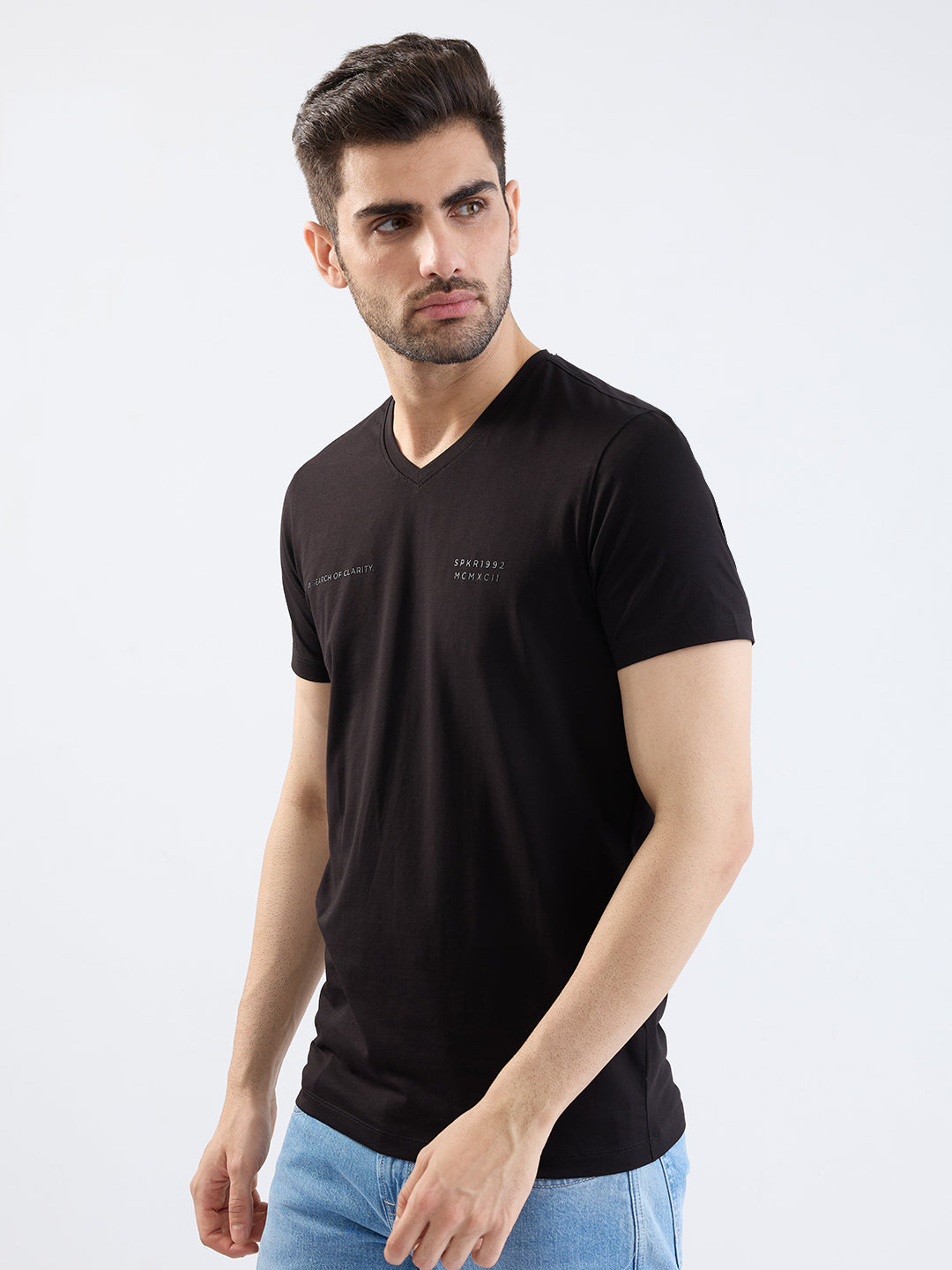 Spykar Black Slim Fit Casual T-Shirt For Men