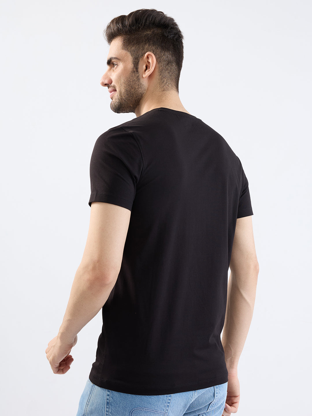 Spykar Black Slim Fit Casual T-Shirt For Men