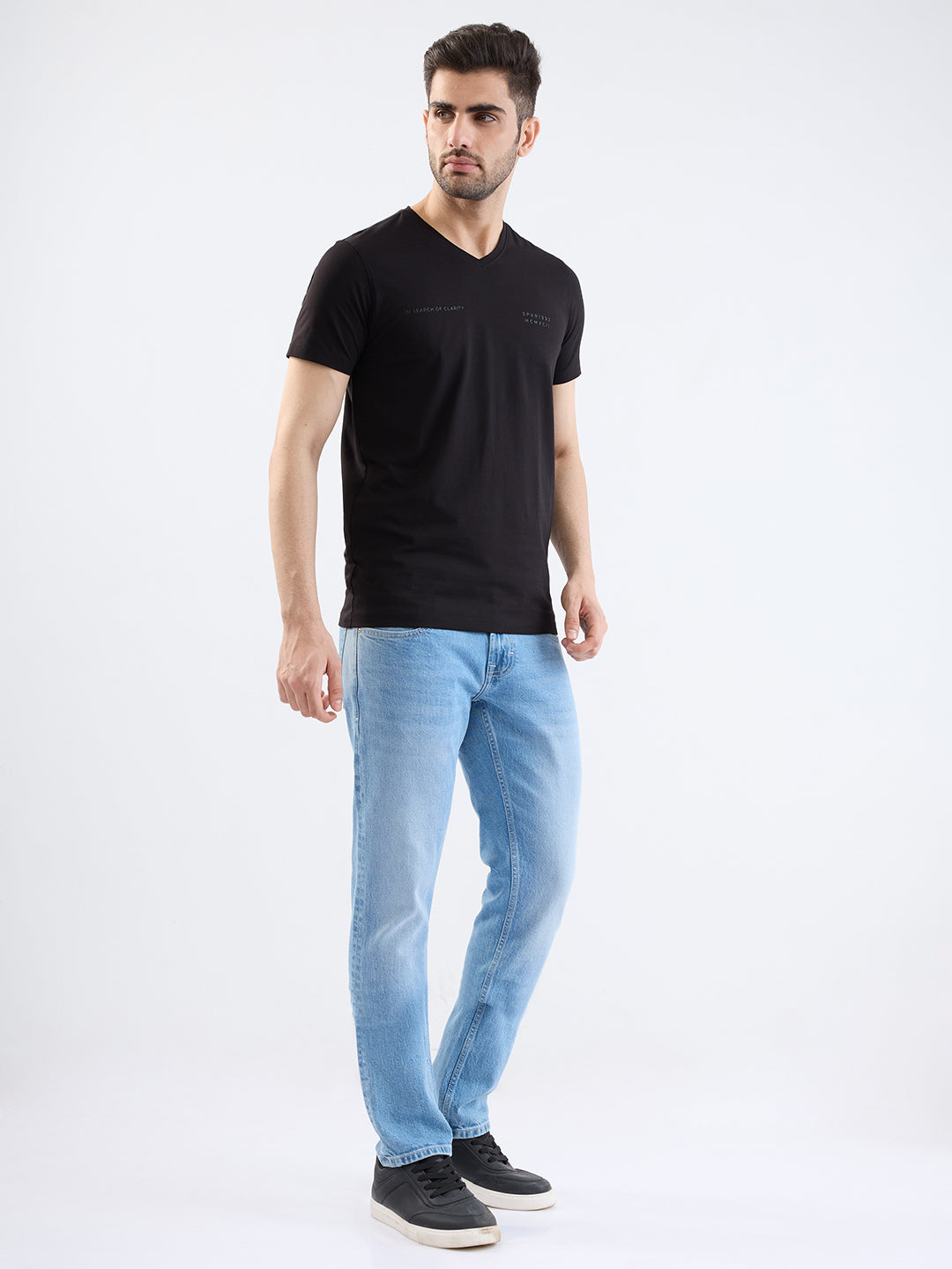 Spykar Black Slim Fit Casual T-Shirt For Men
