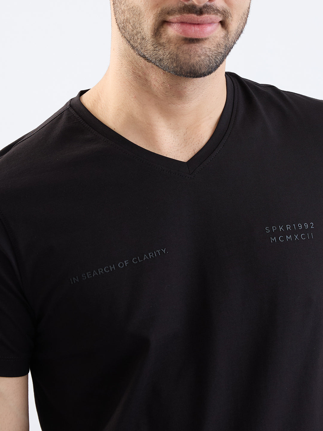 Spykar Black Slim Fit Casual T-Shirt For Men