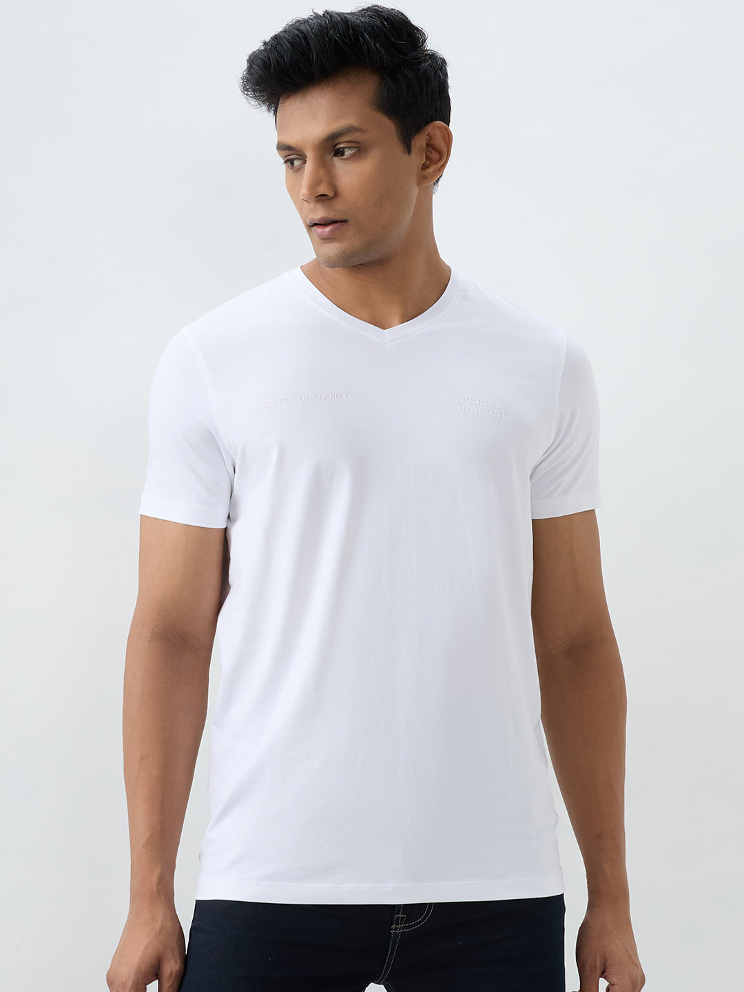 Spykar White Slim Fit T-Shirts For Men