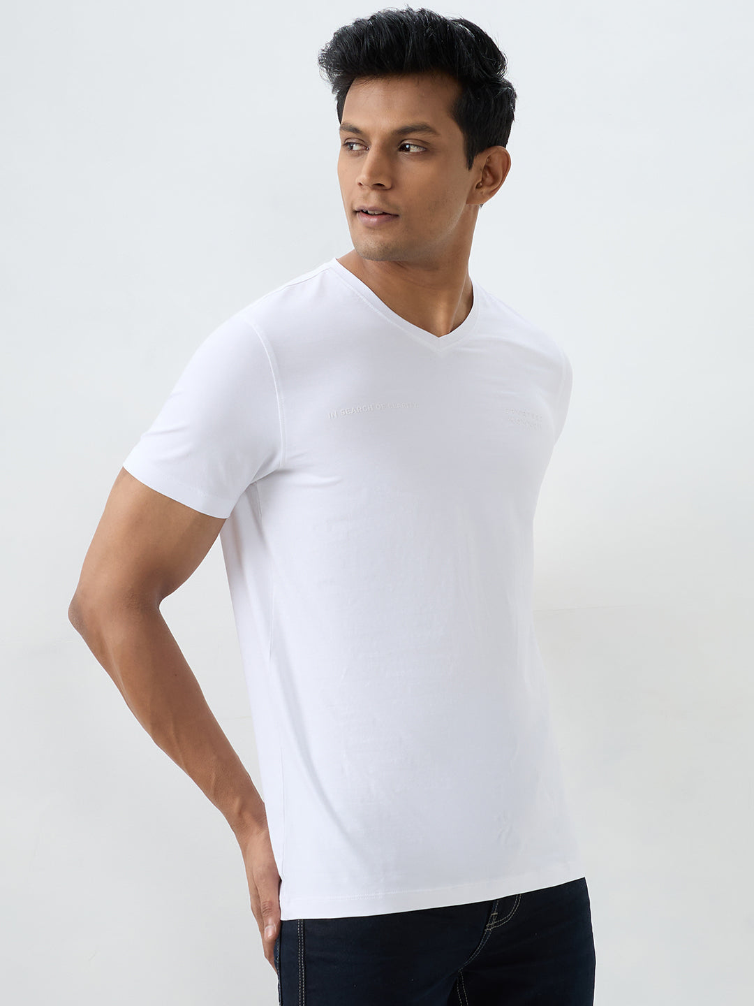 Spykar White Slim Fit T-Shirts For Men