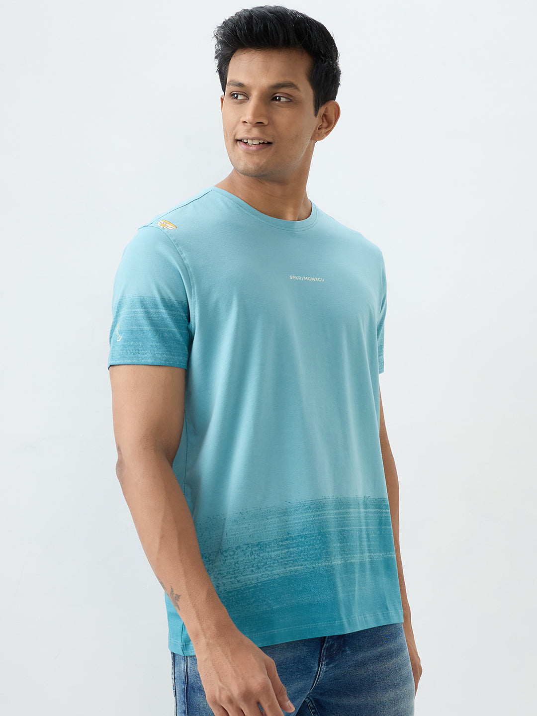 Spykar Cameo Blue Slim Fit T-Shirts For Men