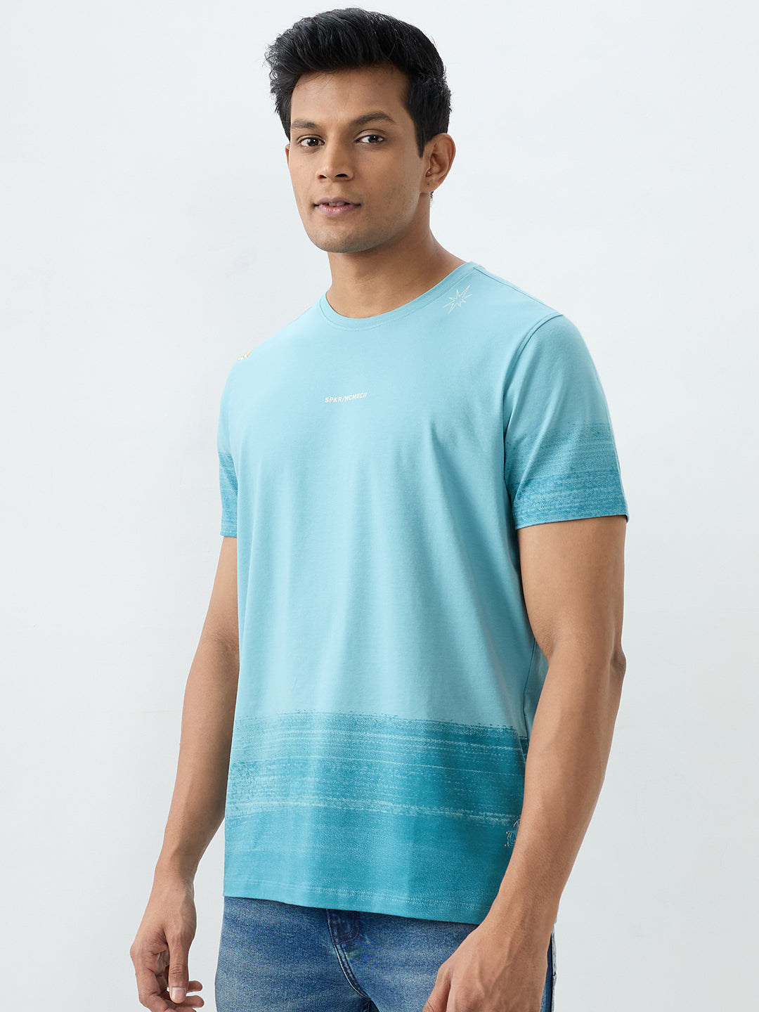 Spykar Cameo Blue Slim Fit T-Shirts For Men