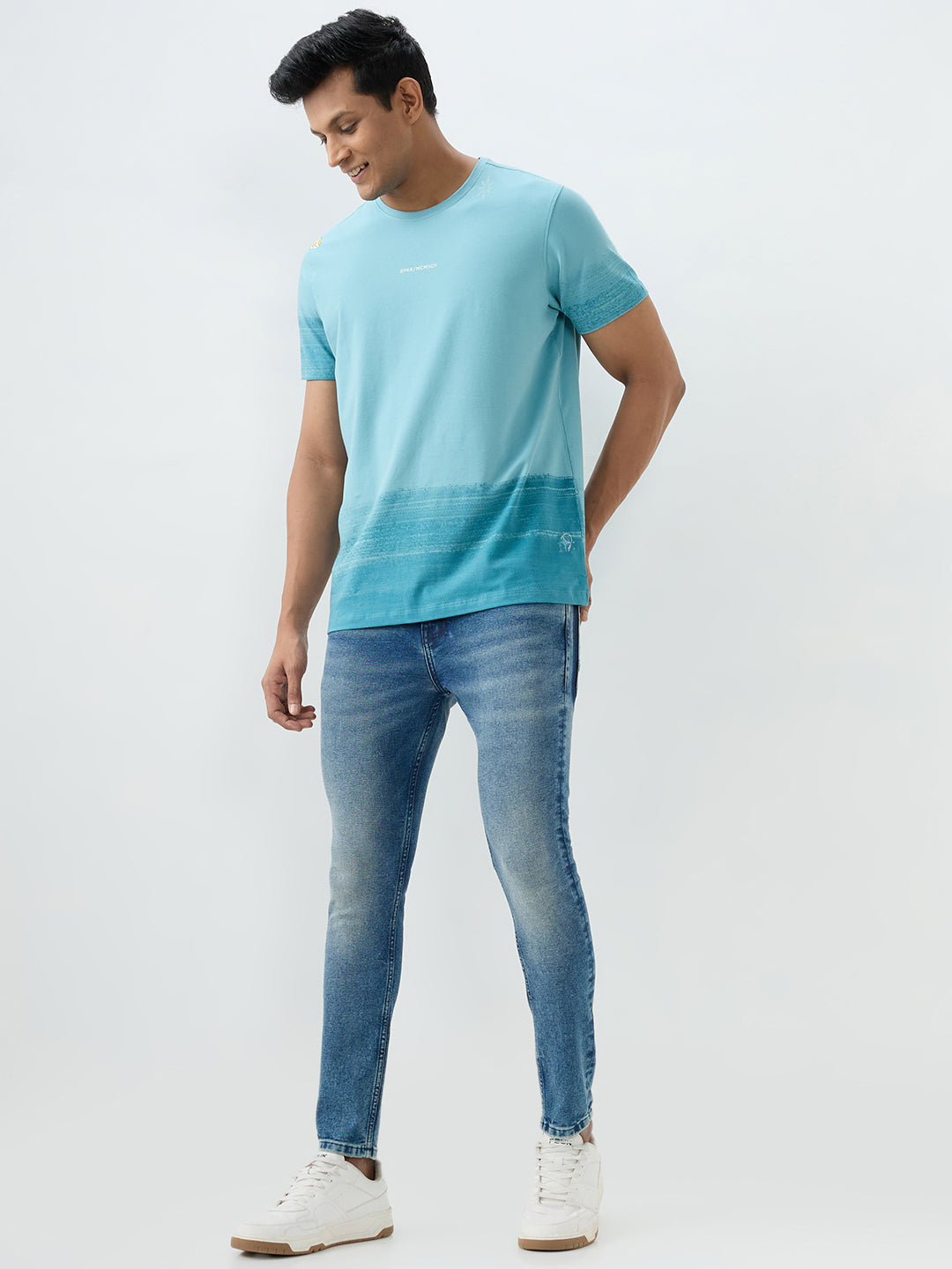 Spykar Cameo Blue Slim Fit T-Shirts For Men