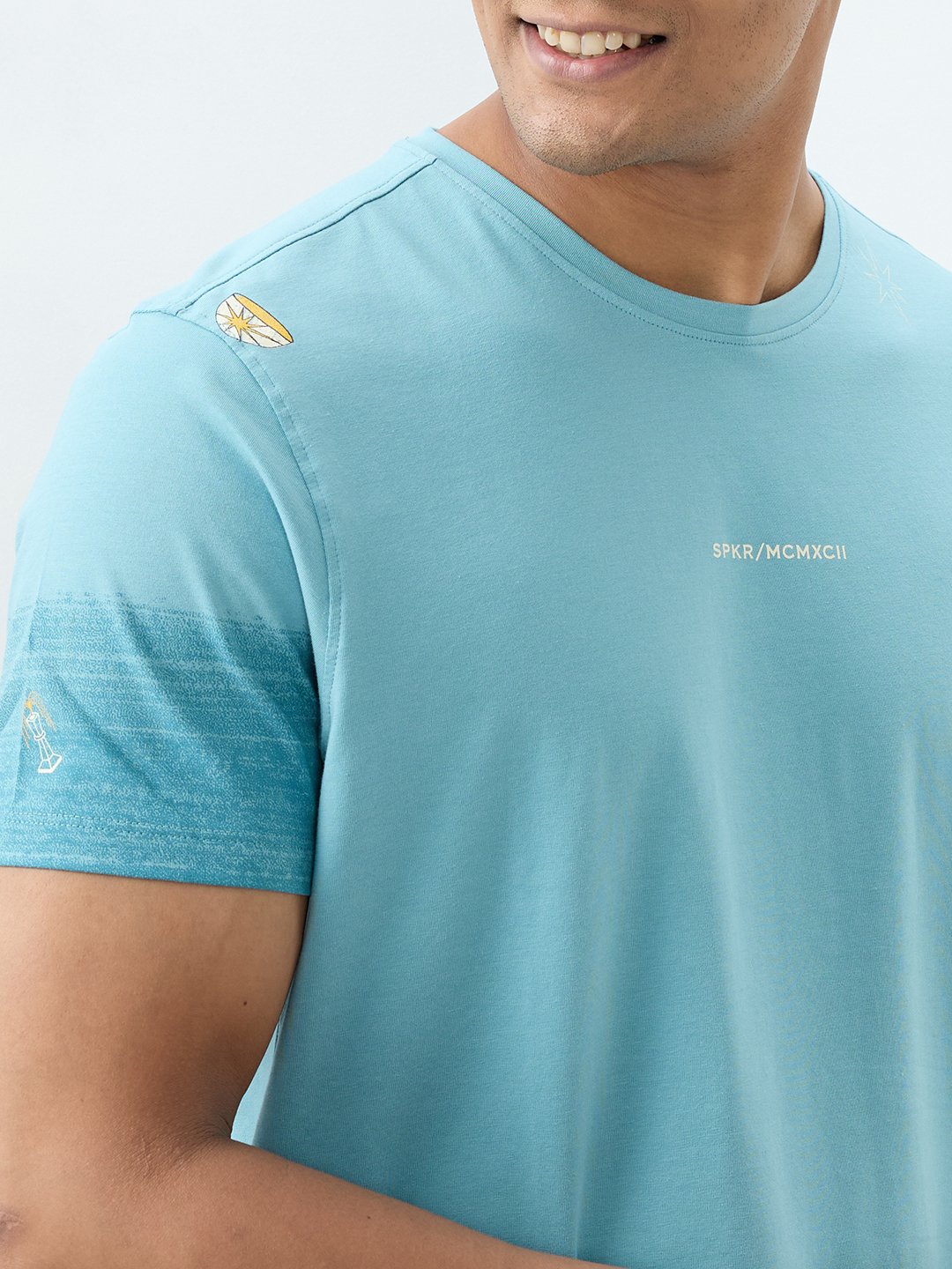 Spykar Cameo Blue Slim Fit T-Shirts For Men