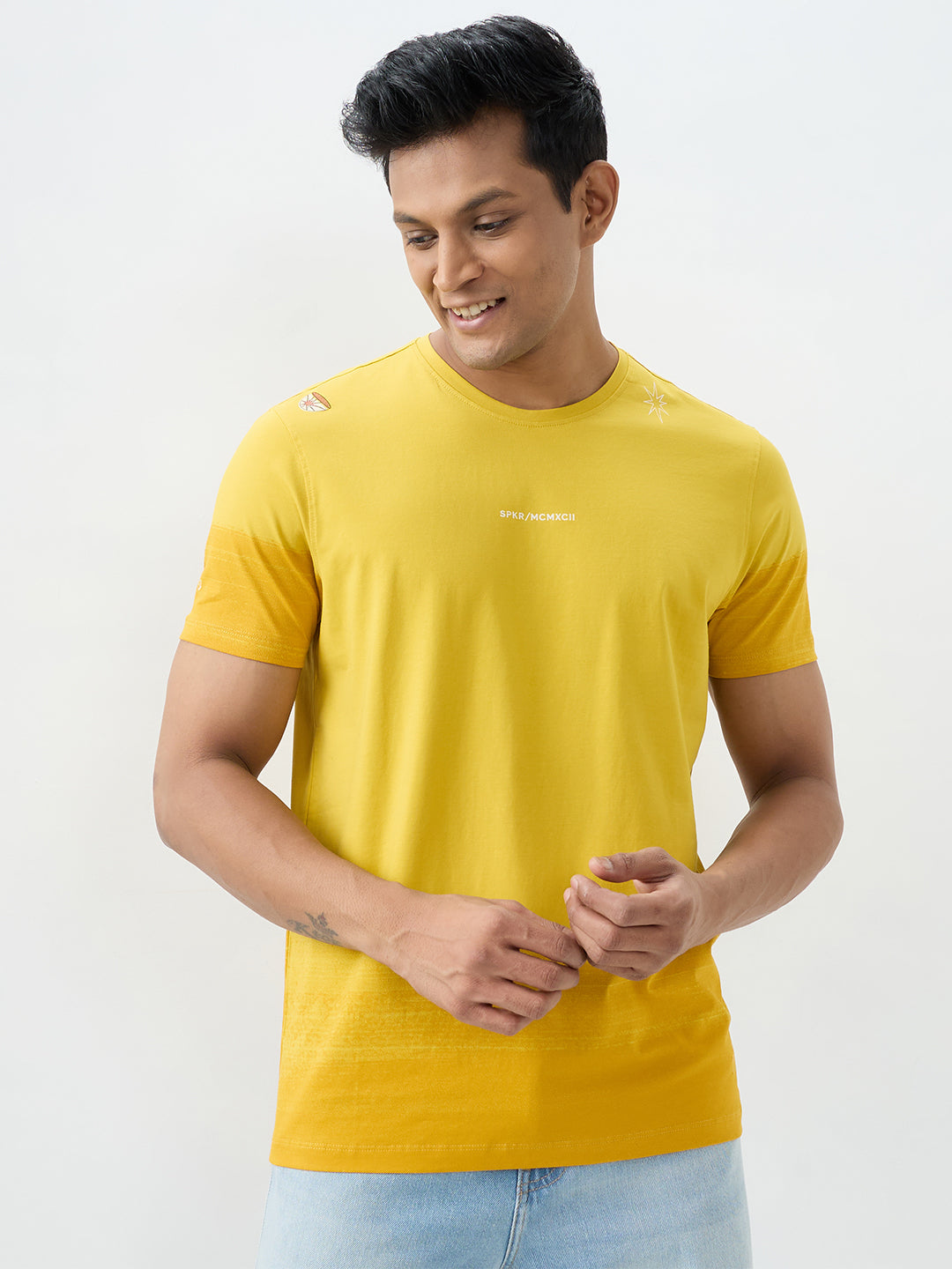 Spykar Sulphur Yellow Slim Fit T-Shirts For Men