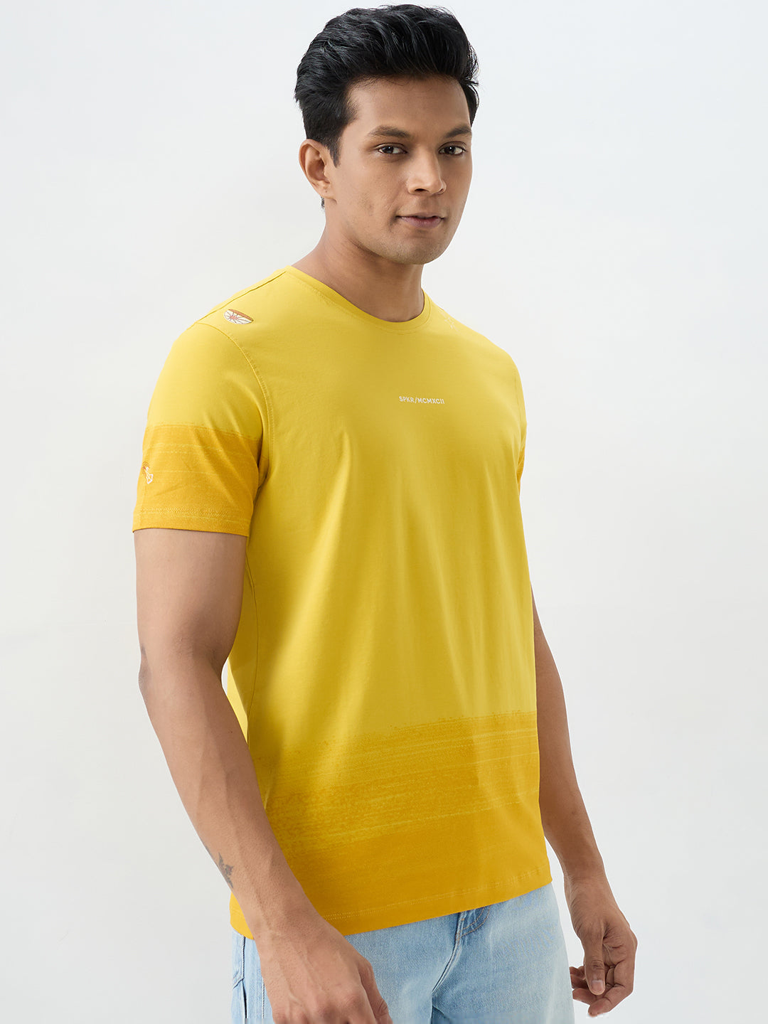 Spykar Sulphur Yellow Slim Fit T-Shirts For Men