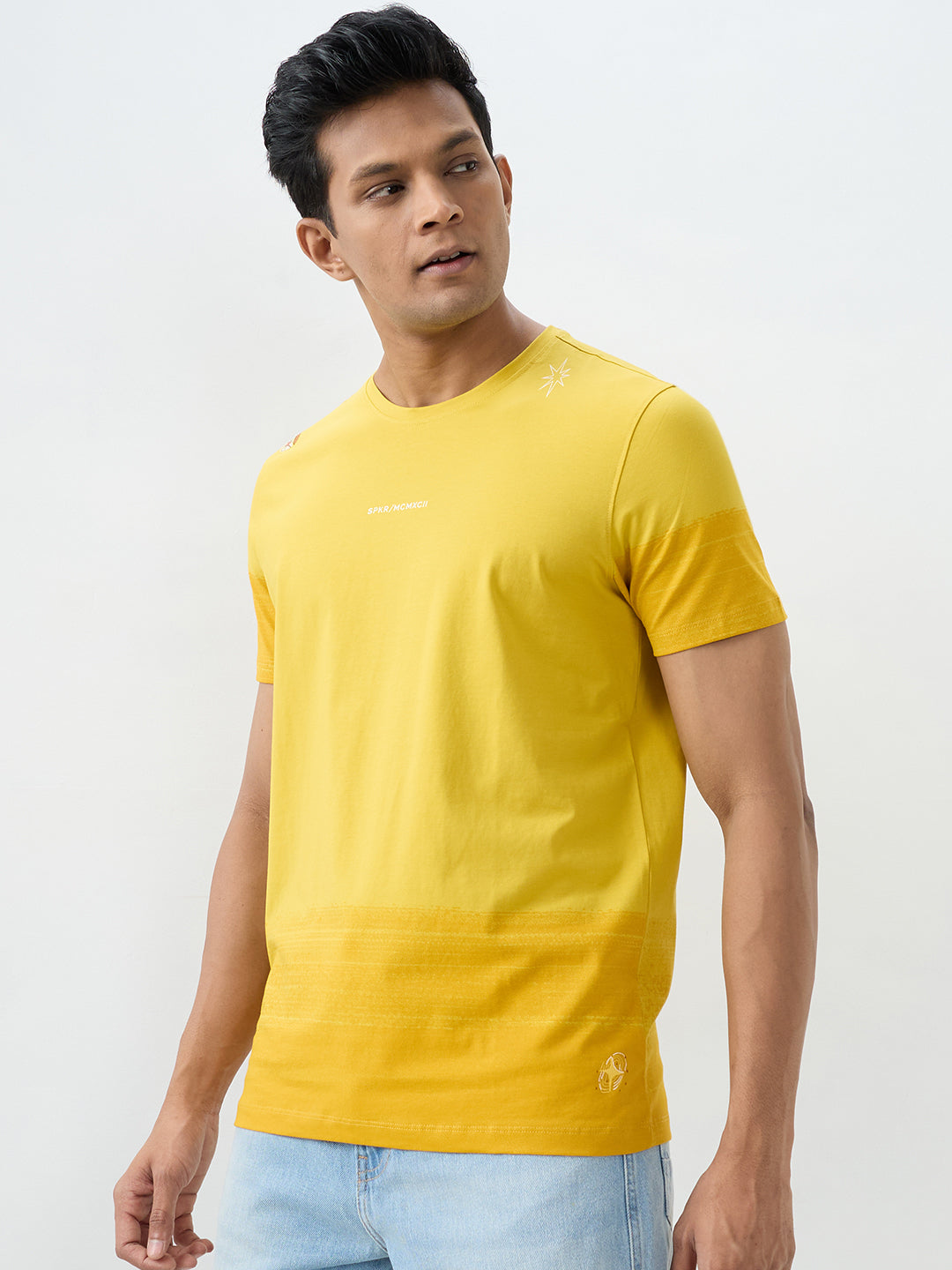 Spykar Sulphur Yellow Slim Fit T-Shirts For Men