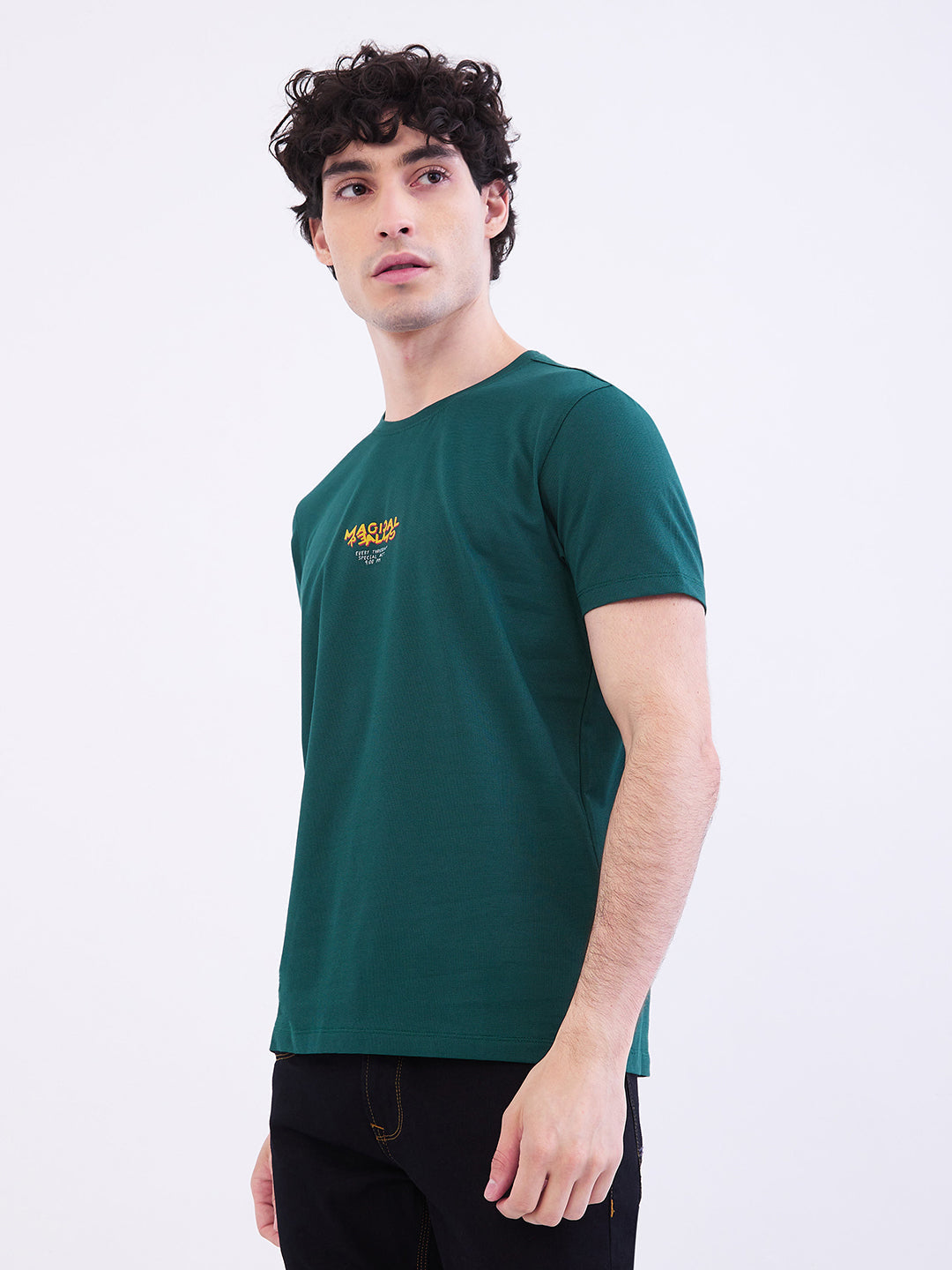 Spykar Botanical Green Slim Fit Casual T-Shirt For Men