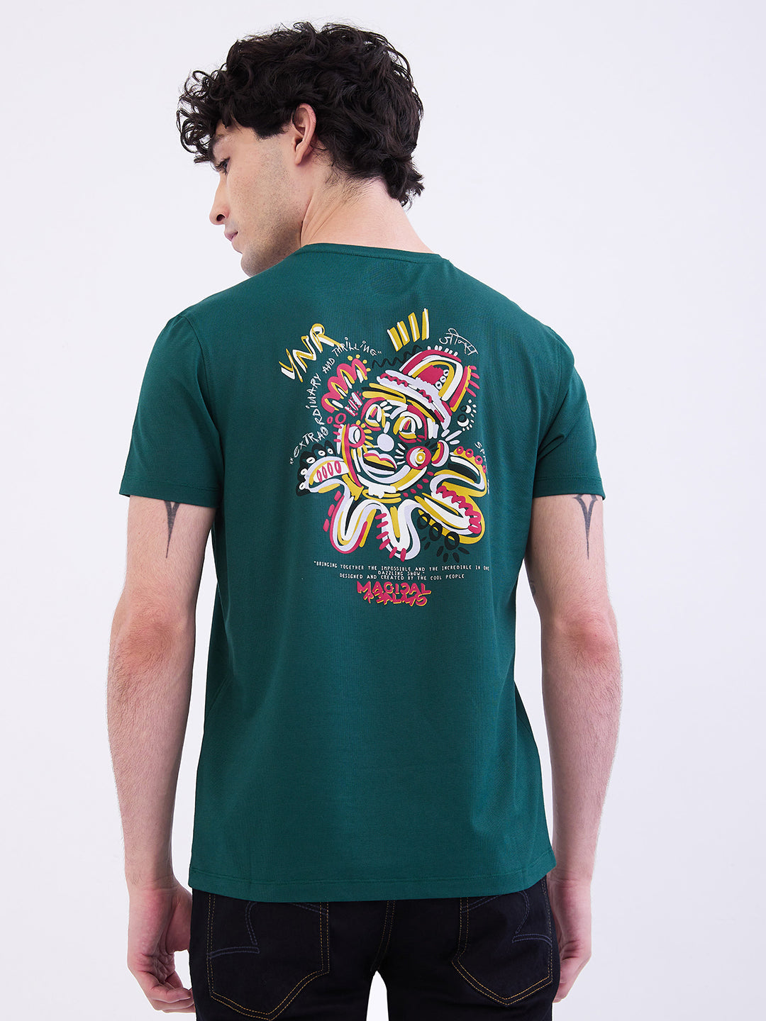 Spykar Botanical Green Slim Fit Casual T-Shirt For Men
