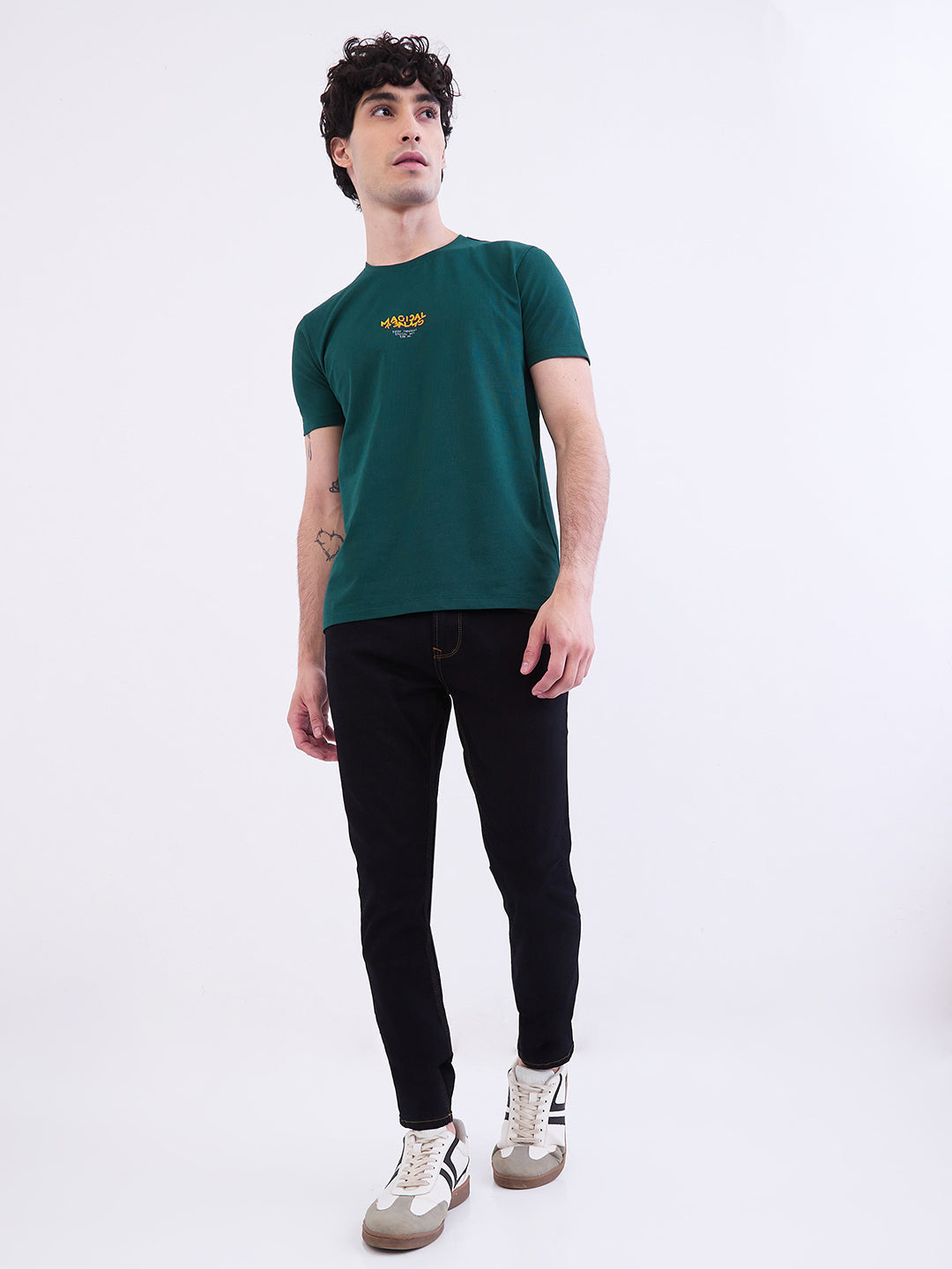 Spykar Botanical Green Slim Fit Casual T-Shirt For Men