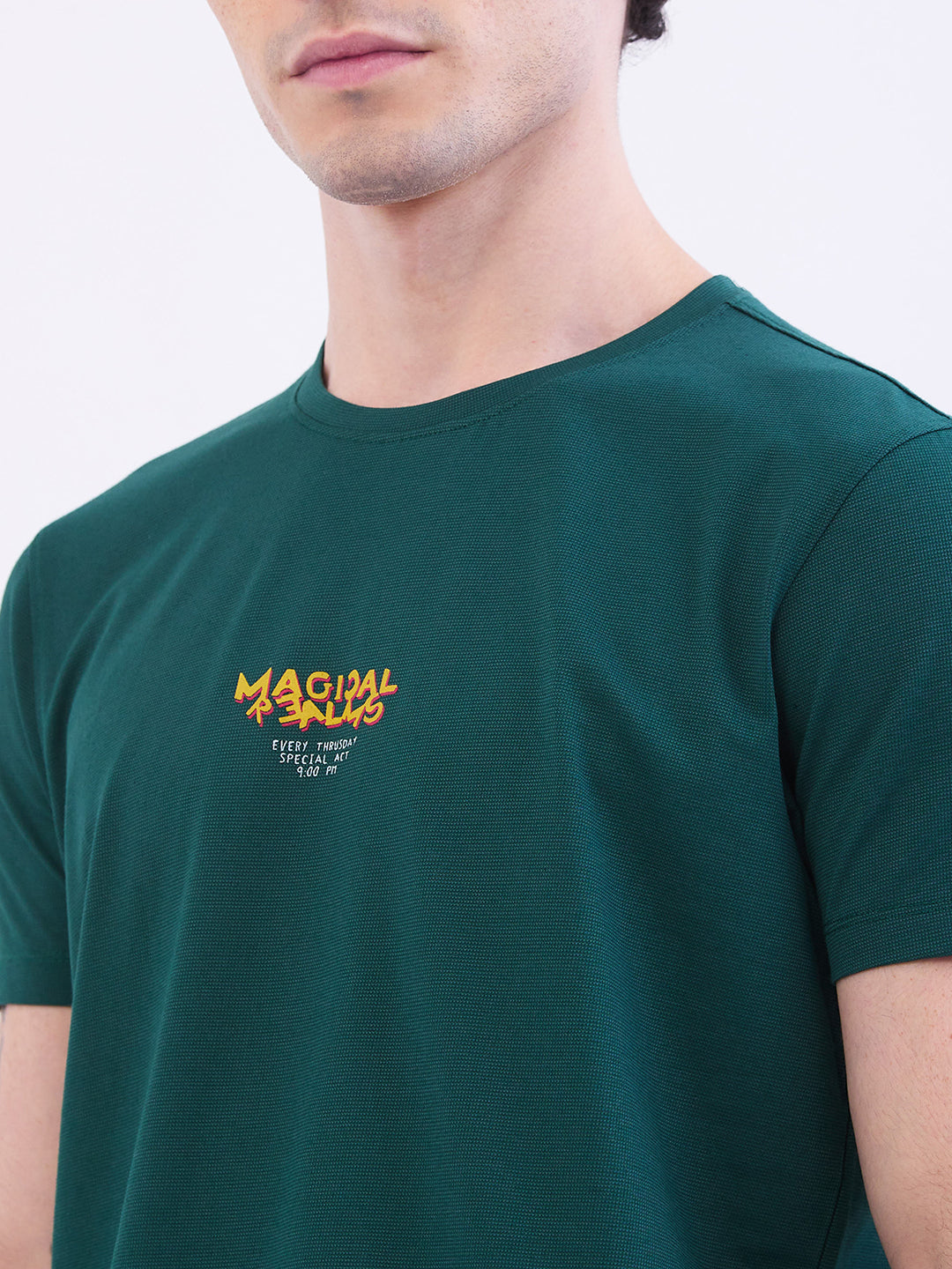 Spykar Botanical Green Slim Fit Casual T-Shirt For Men