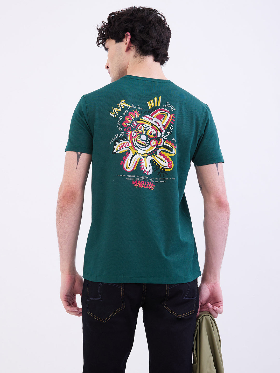 Spykar Botanical Green Slim Fit Casual T-Shirt For Men