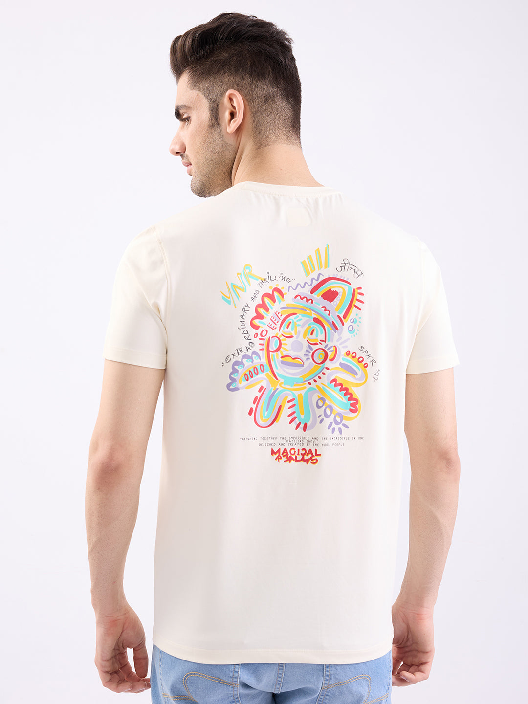 Spykar Off White Slim Fit Casual T-Shirt For Men