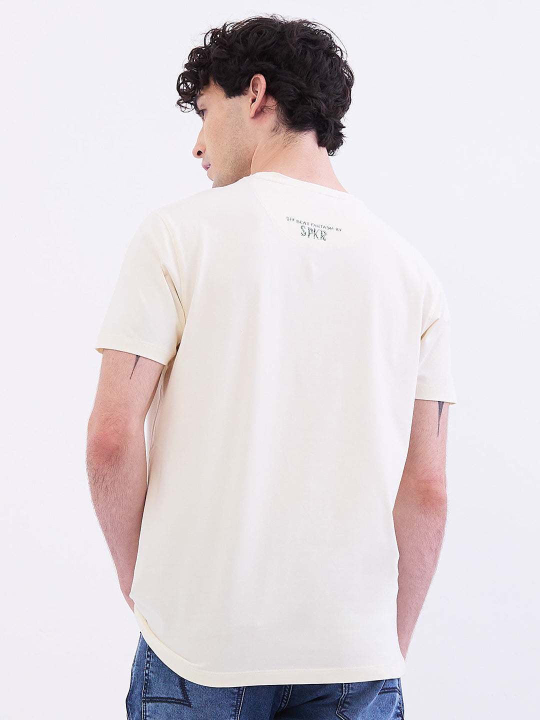 Spykar Off White Slim Fit Casual T-Shirt For Men