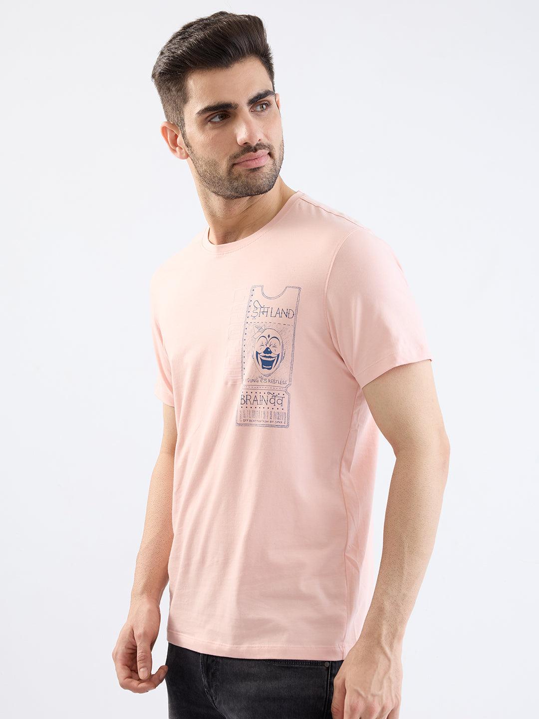 Spykar Soft Pink Slim Fit Casual T-Shirt For Men