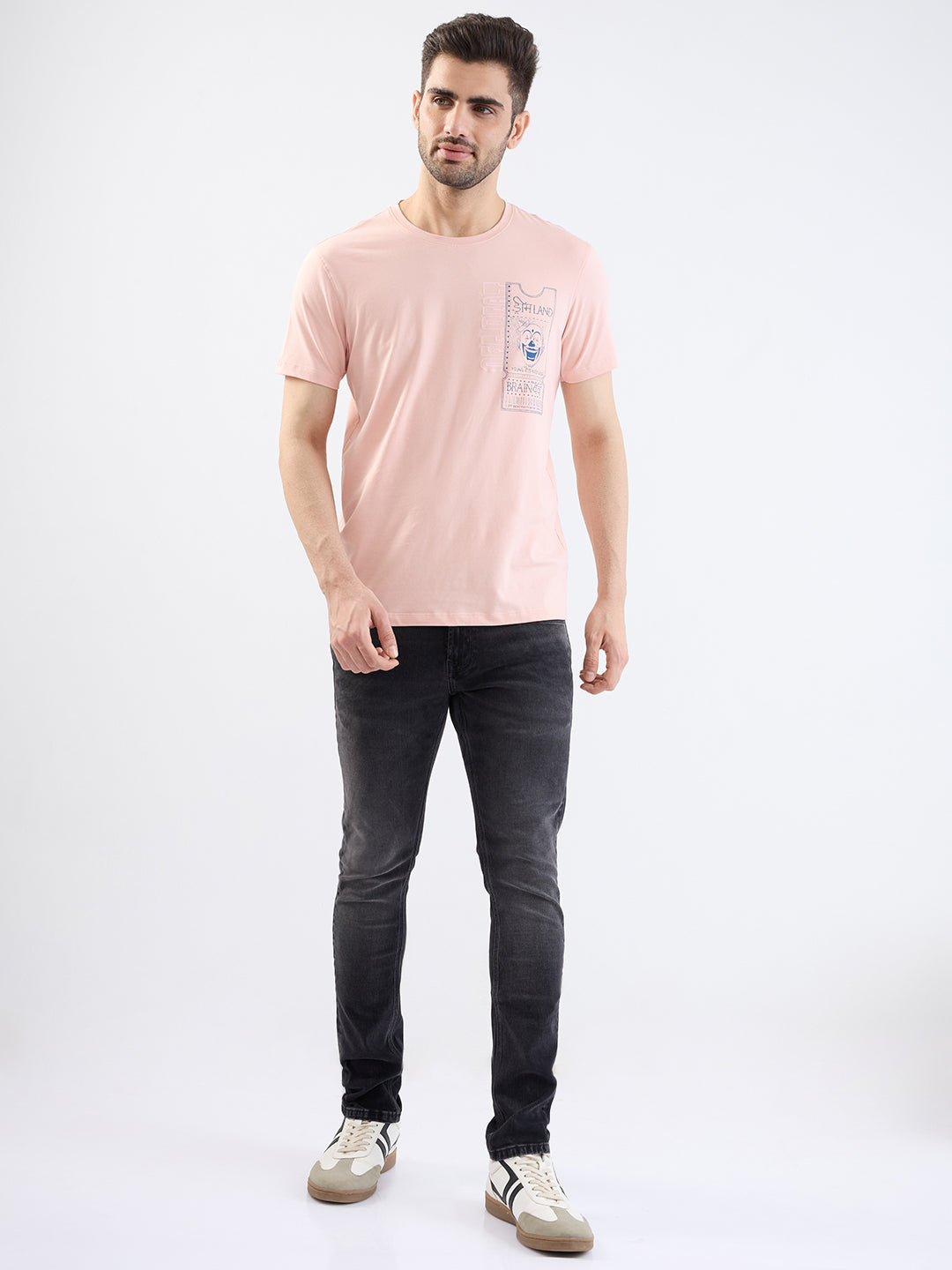 Spykar Soft Pink Slim Fit Casual T-Shirt For Men