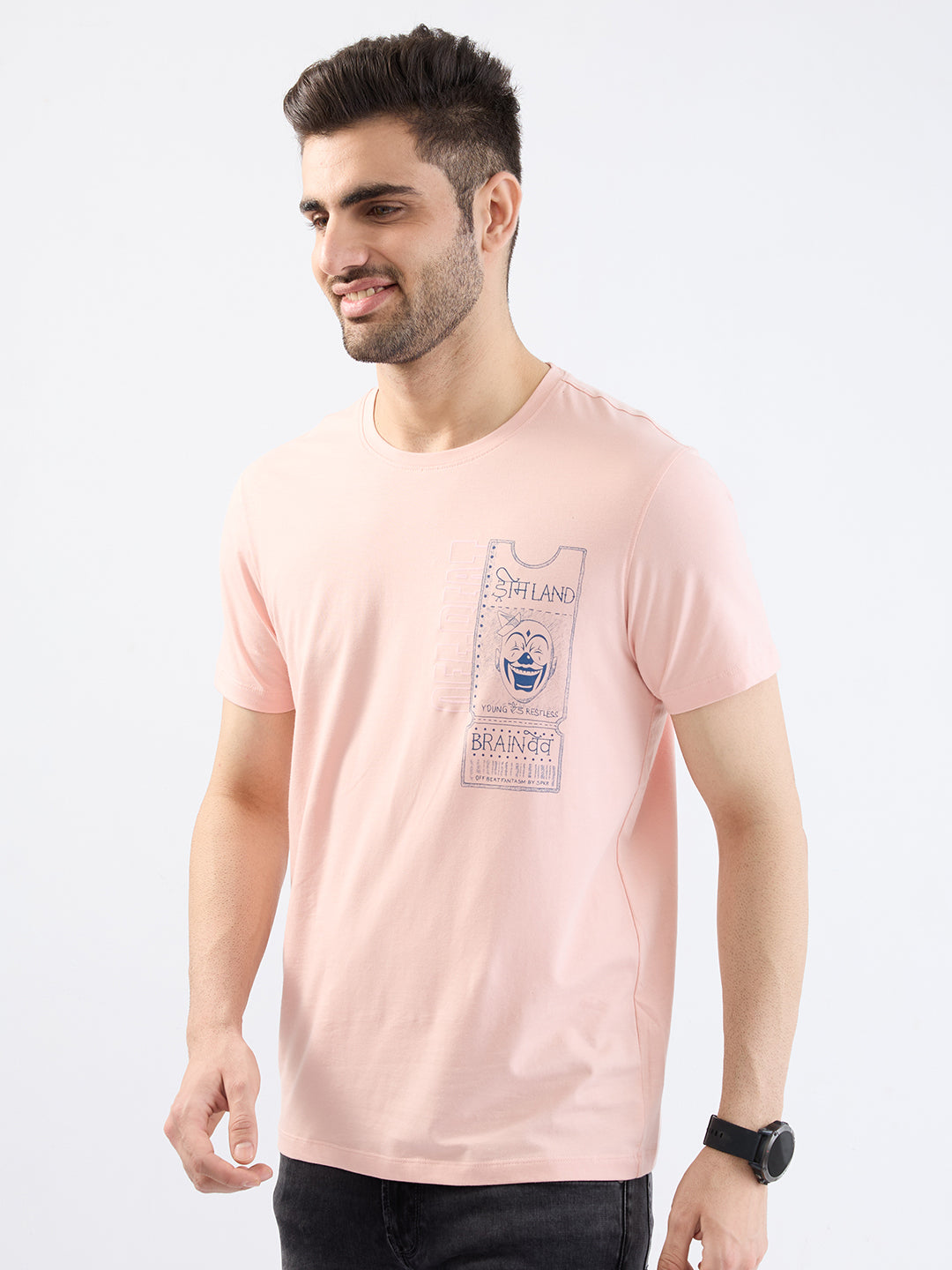 Spykar Soft Pink Slim Fit Casual T-Shirt For Men