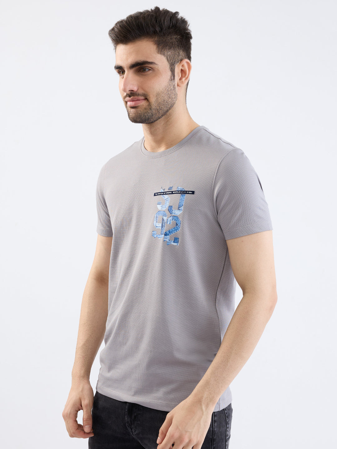 Spykar Silver Grey Slim Fit Casual T-Shirt For Men