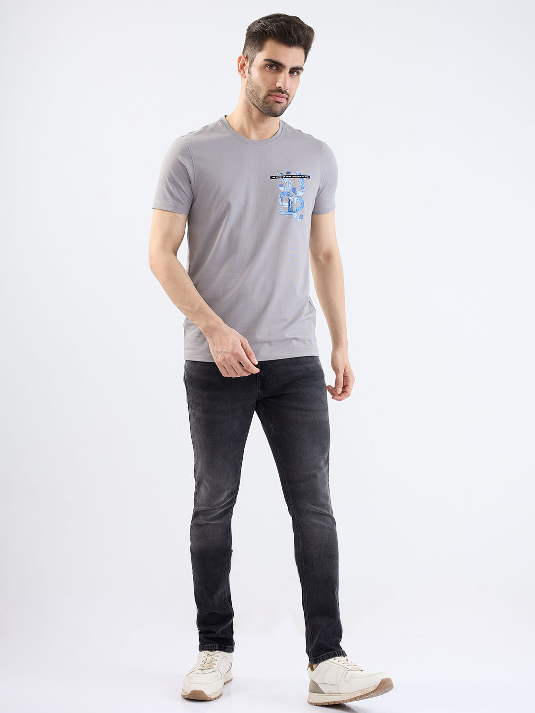 Spykar Silver Grey Slim Fit Casual T-Shirt For Men