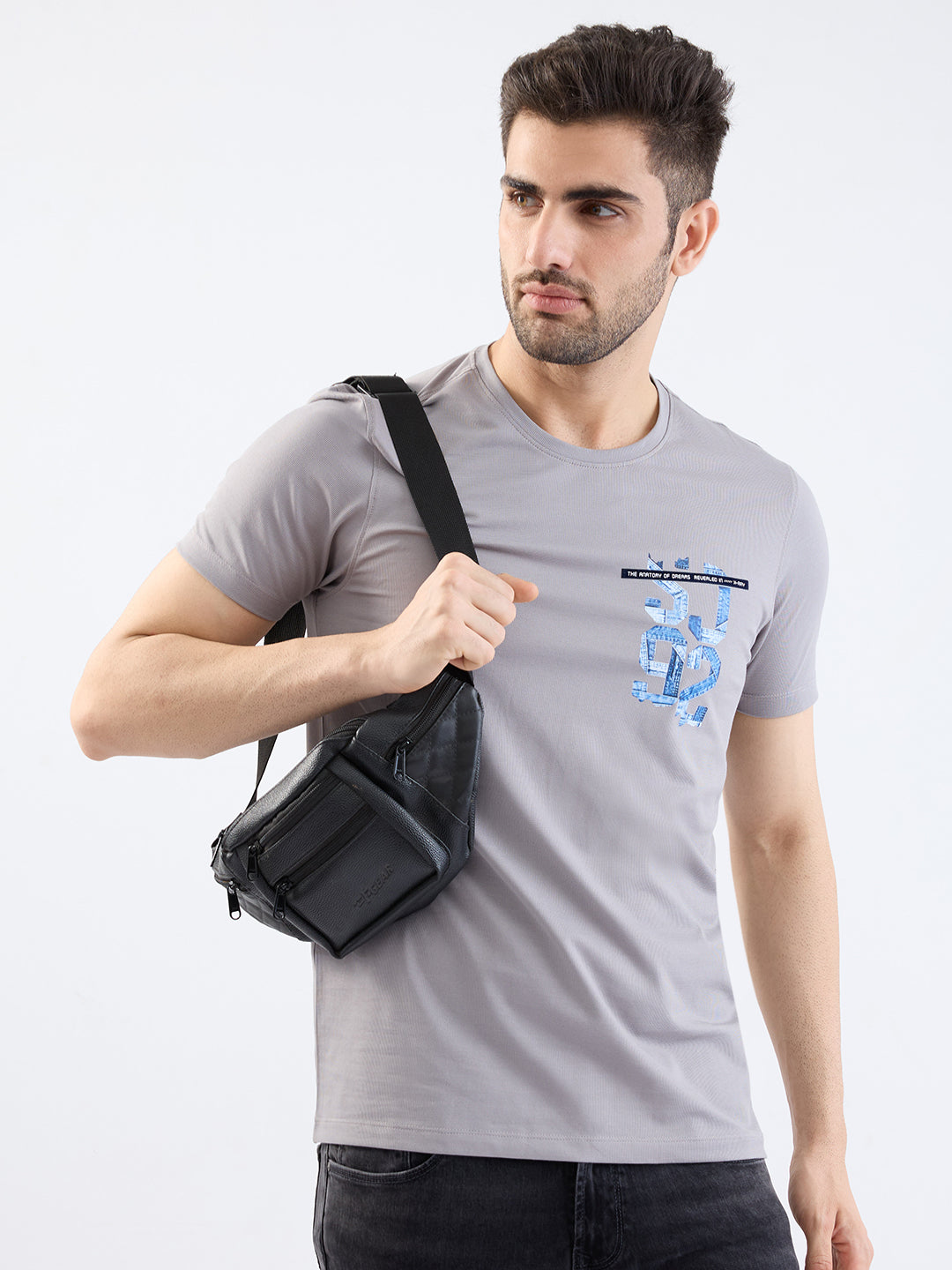 Spykar Silver Grey Slim Fit Casual T-Shirt For Men