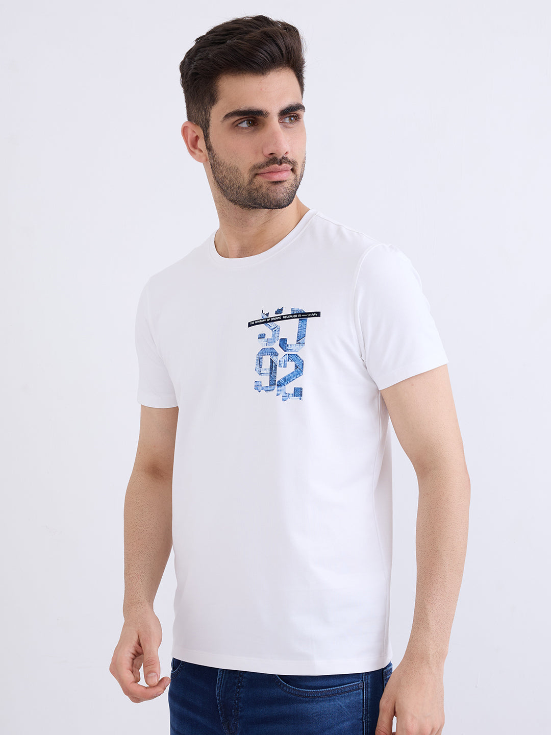 Spykar White Slim Fit Casual T-Shirt For Men