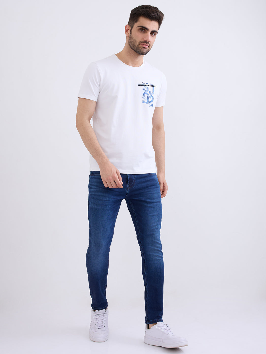 Spykar White Slim Fit Casual T-Shirt For Men