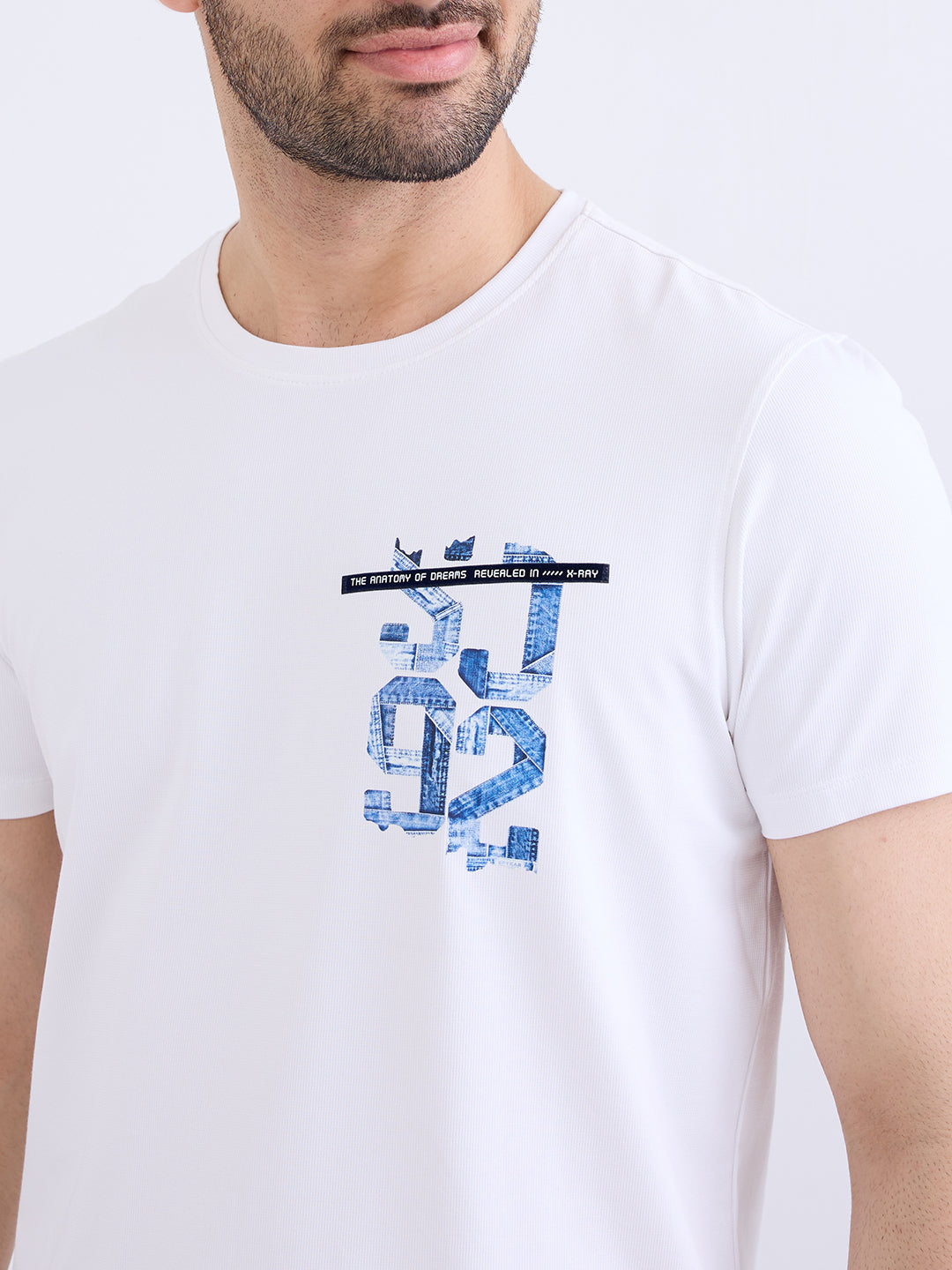 Spykar White Slim Fit Casual T-Shirt For Men