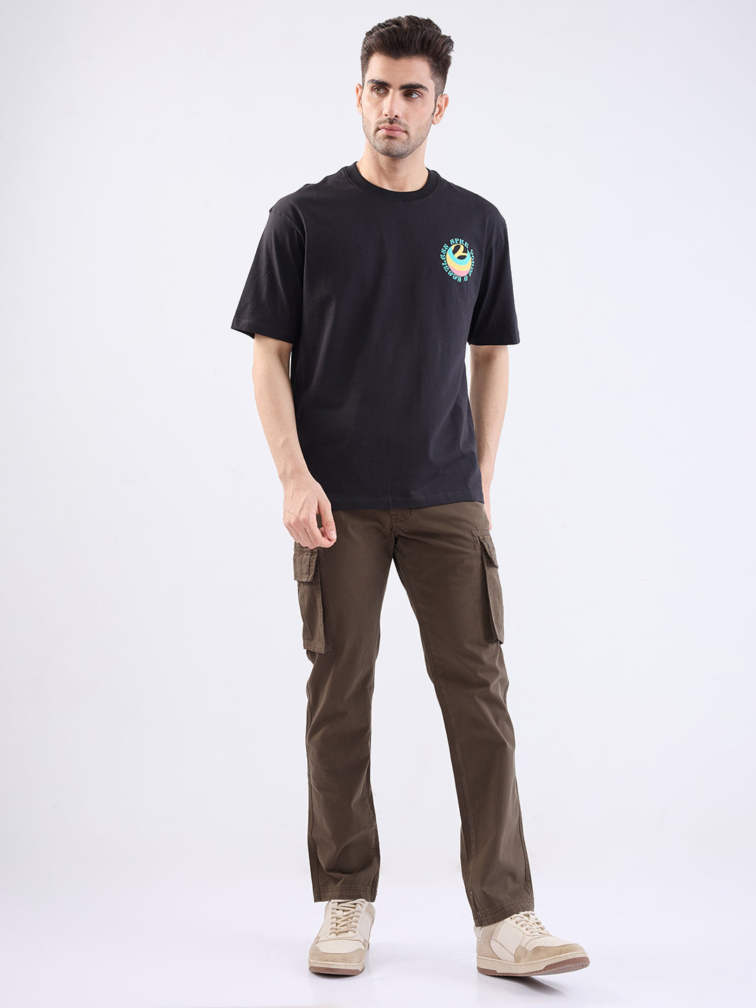 Spykar Black Comfort Fit Casual T-Shirt For Men