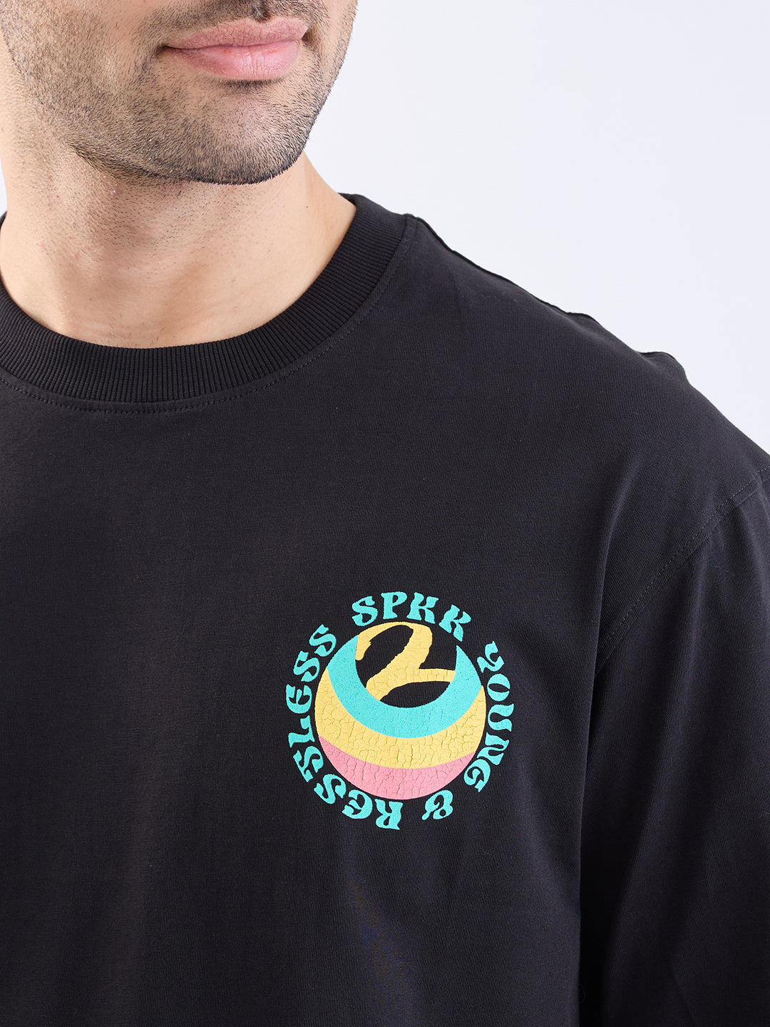 Spykar Black Comfort Fit Casual T-Shirt For Men
