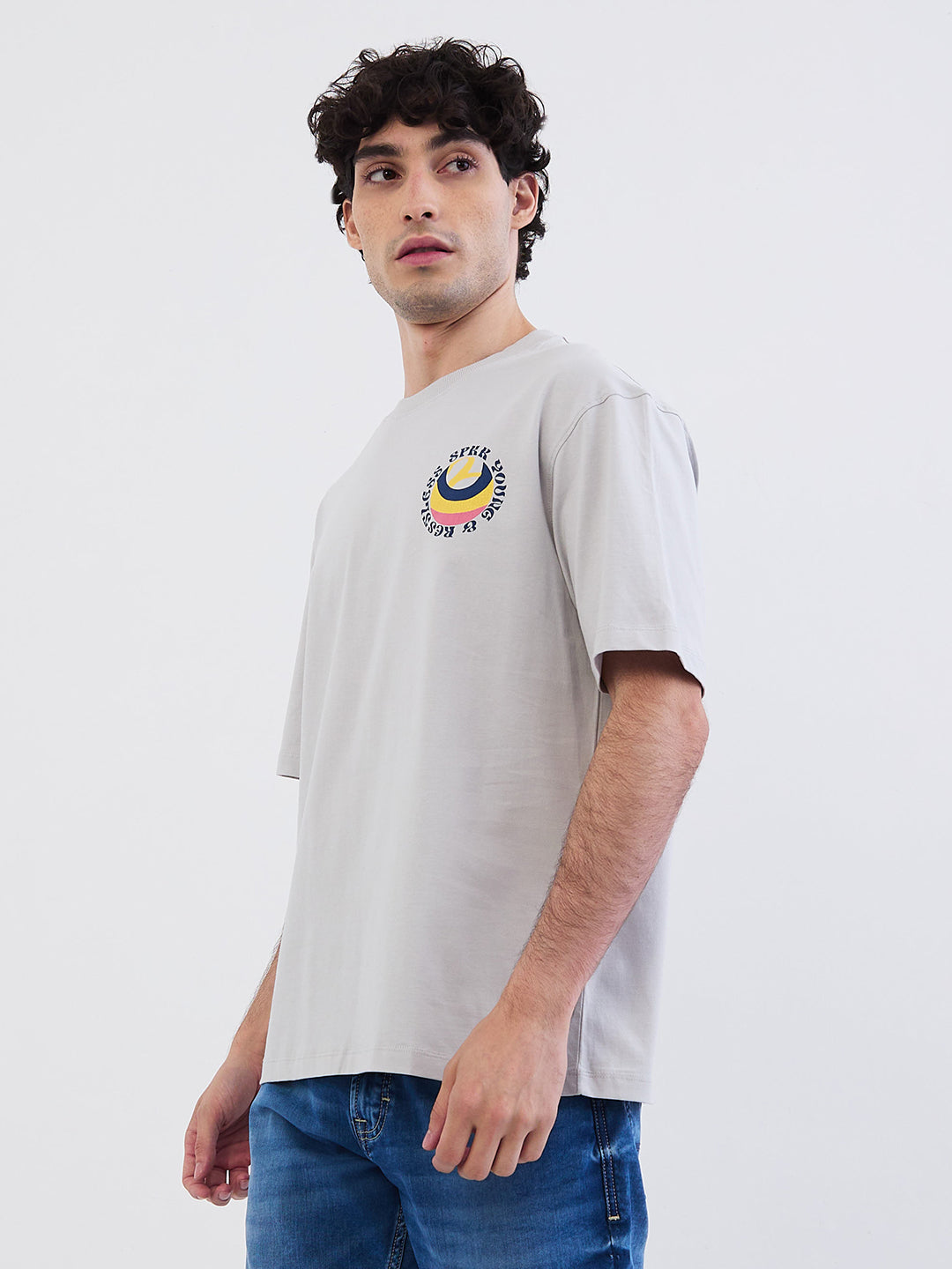 Spykar Silver Grey Comfort Fit Casual T-Shirt For Men