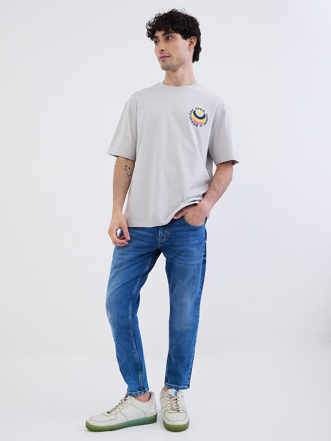 Spykar Silver Grey Comfort Fit Casual T-Shirt For Men